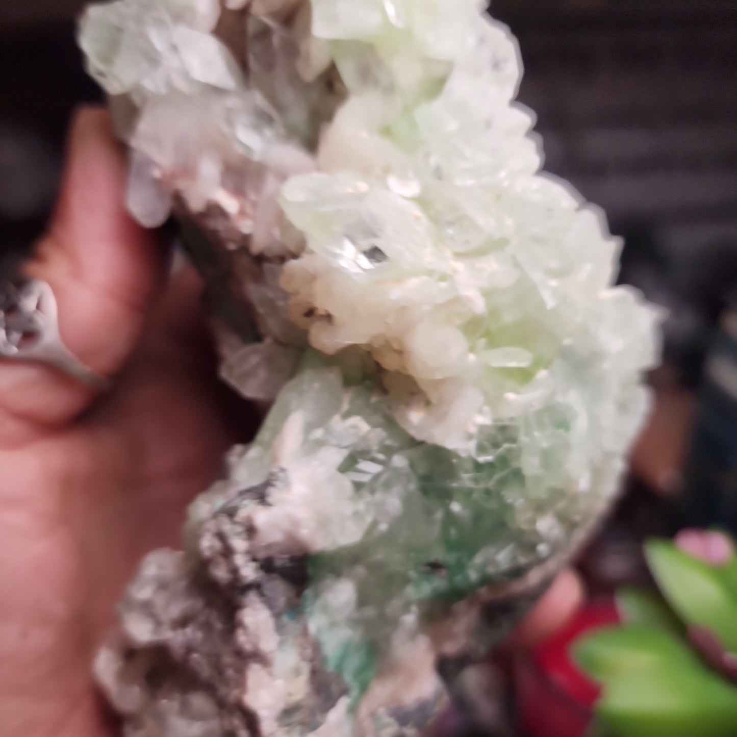 Green Apophylite Large Cluster with Peach Stillbite