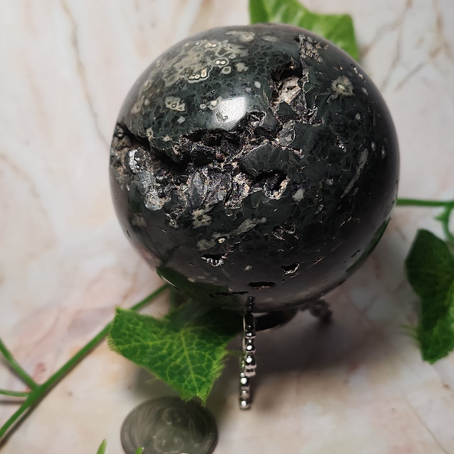 Orbicular Ocean Jasper Druzy Sphere