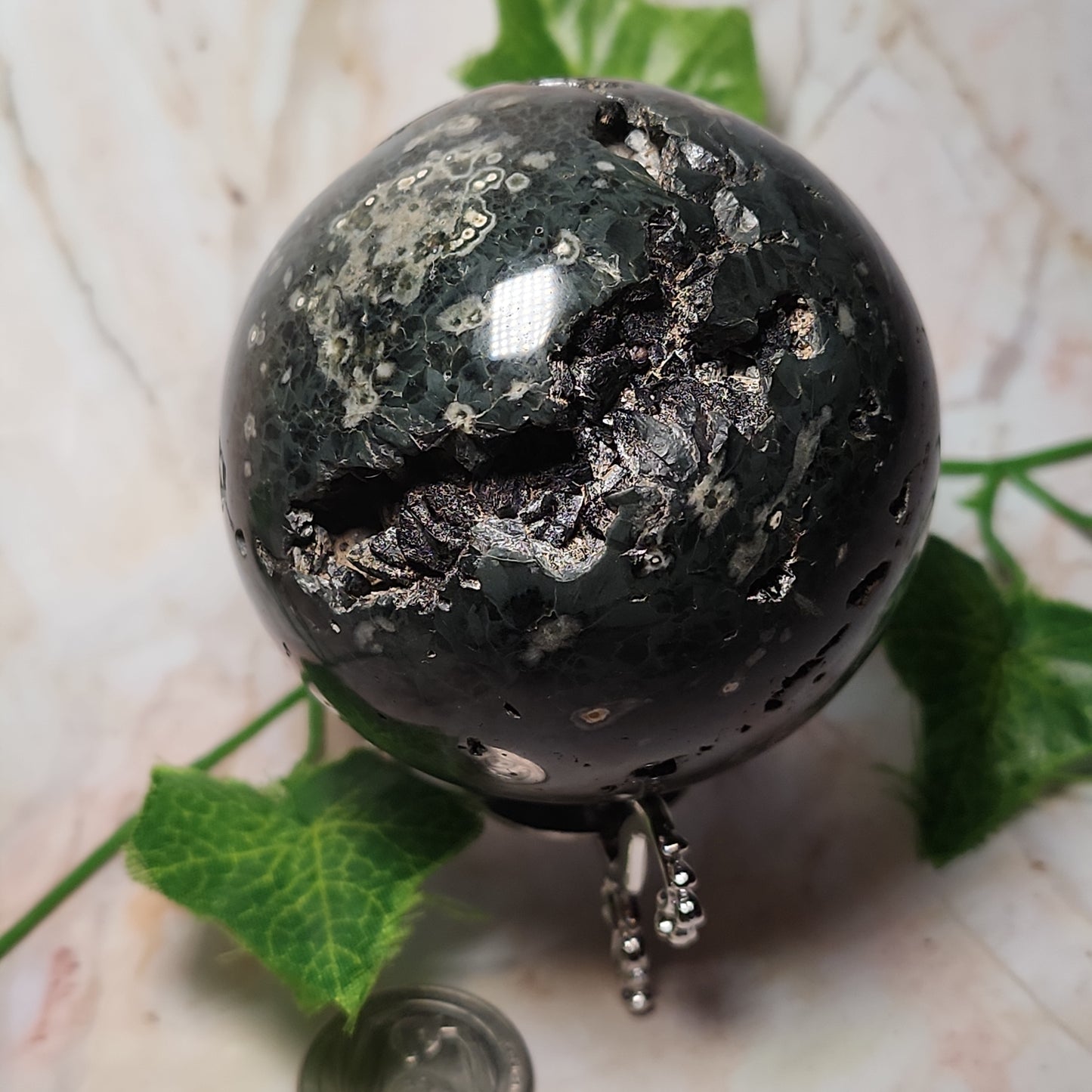 Orbicular Ocean Jasper Druzy Sphere