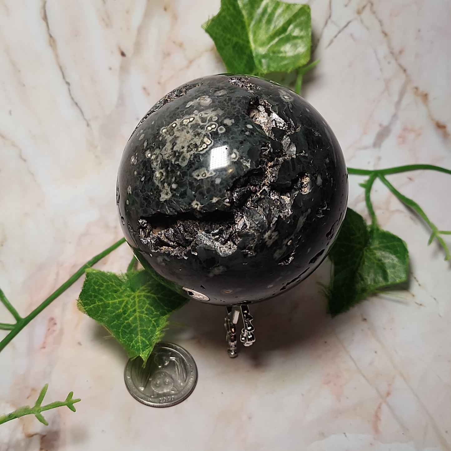 Orbicular Ocean Jasper Druzy Sphere