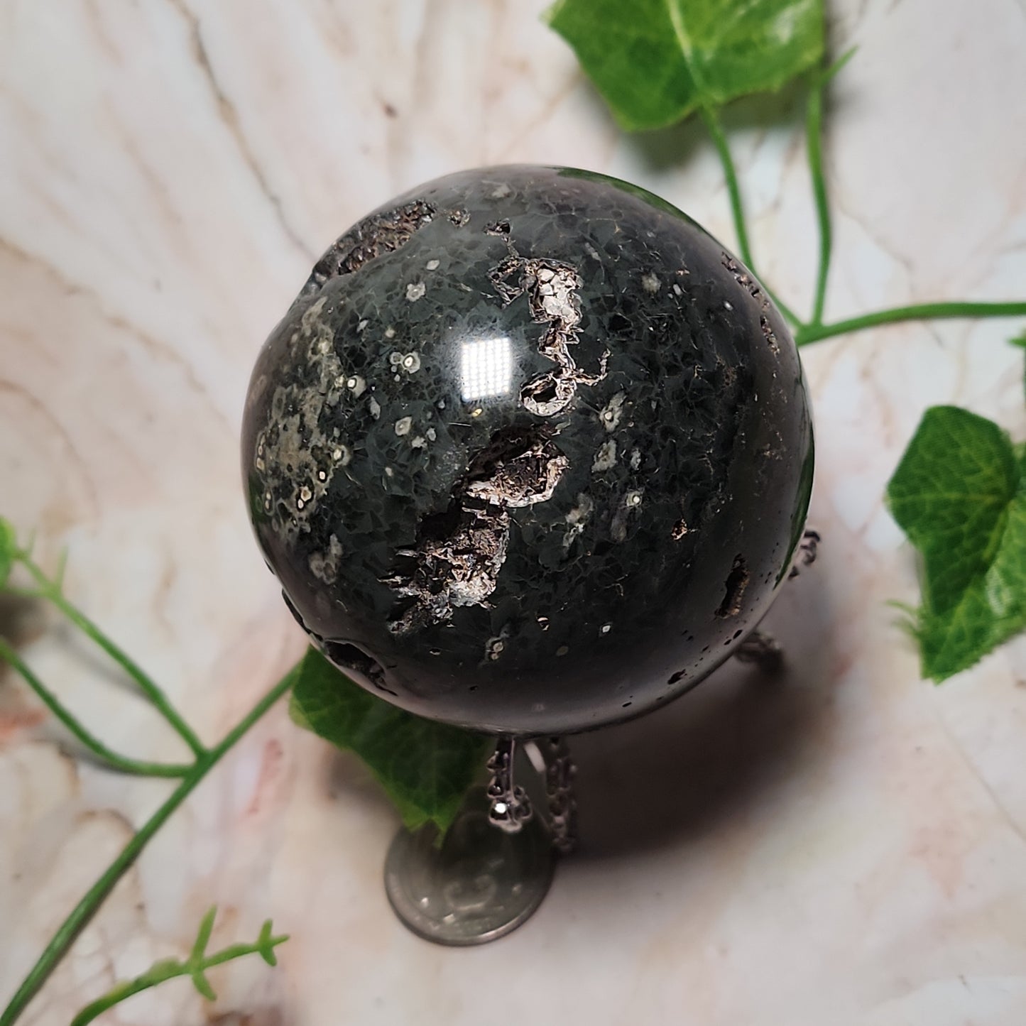 Orbicular Ocean Jasper Druzy Sphere