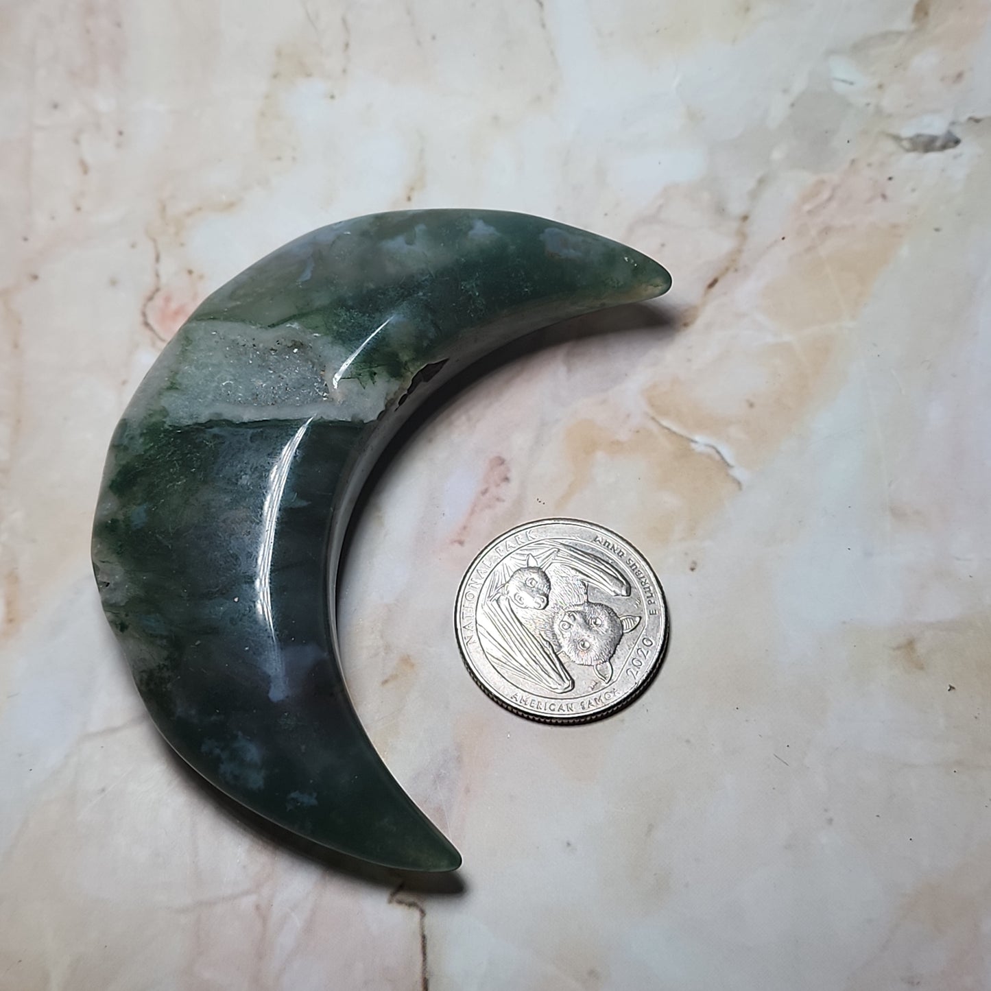 Moss Agate Druzy Moon