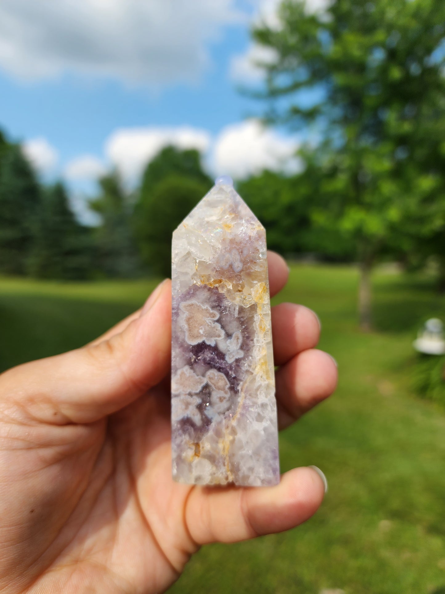 Flower Agate with Amethyst & Golden Healer