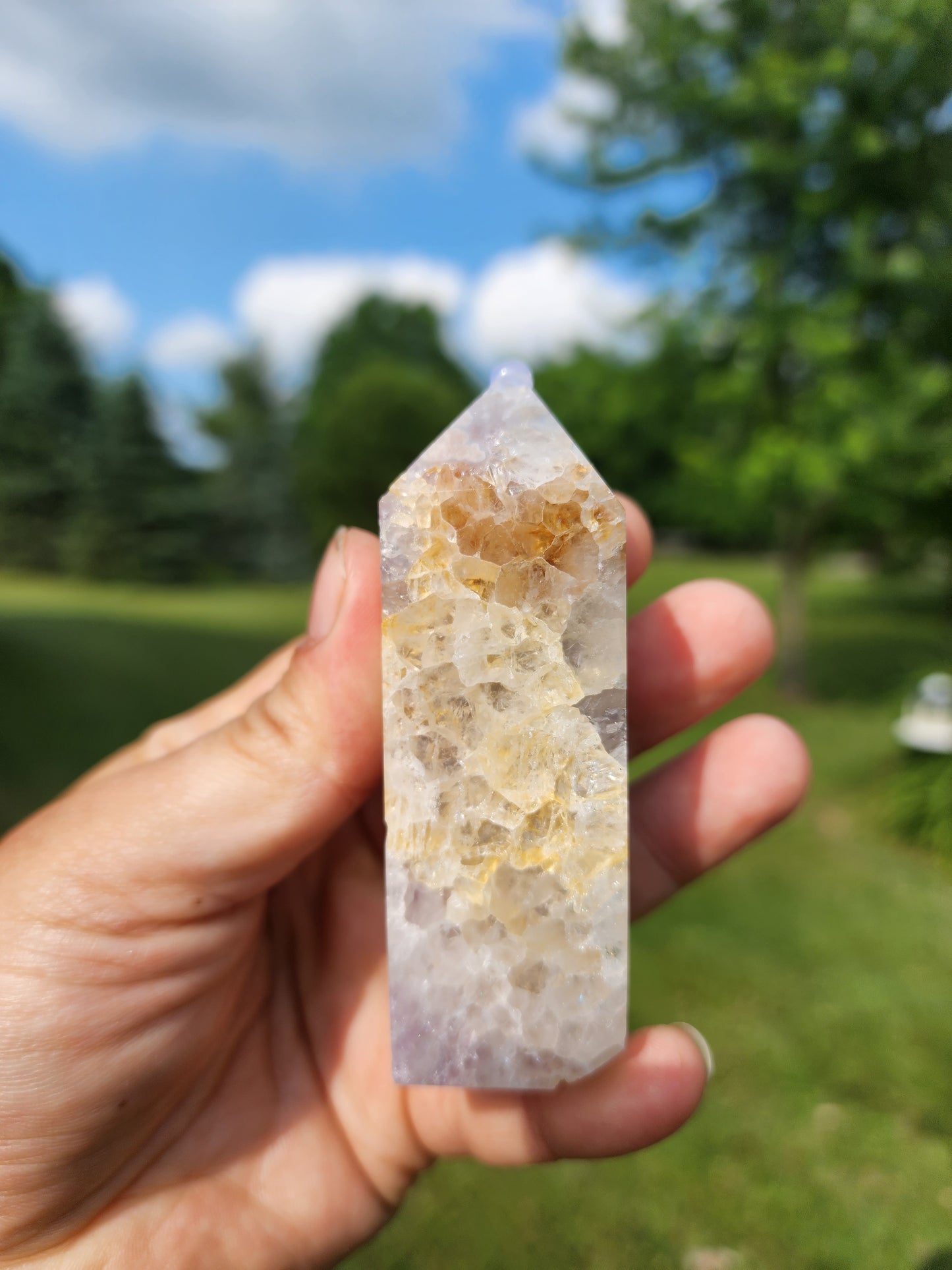Flower Agate with Amethyst & Golden Healer