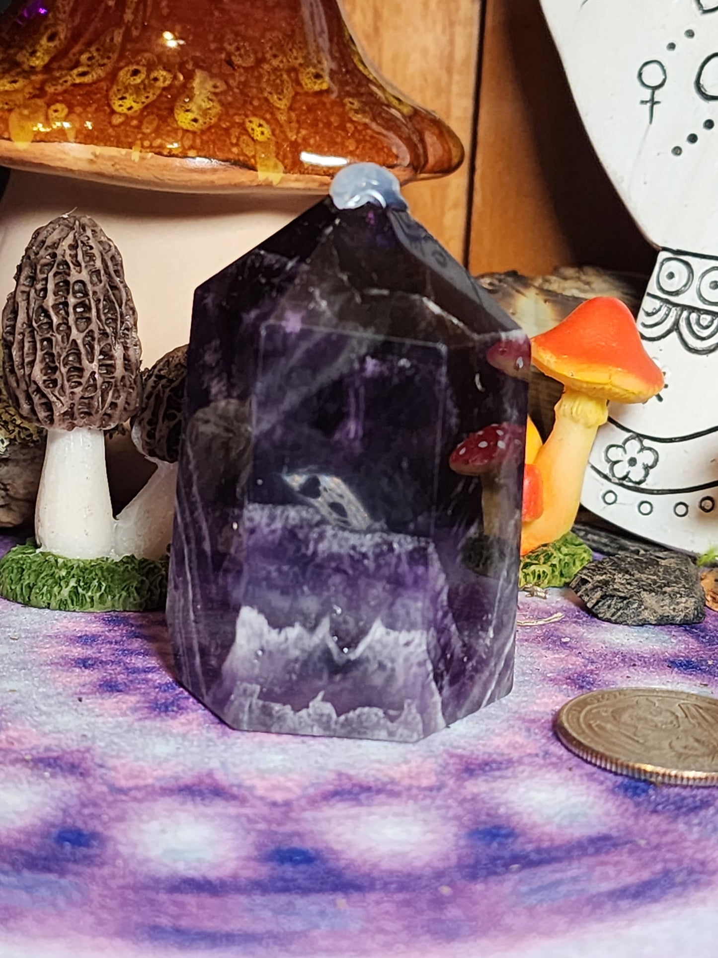 Chevron Amethyst Tower with Smokey Quartz