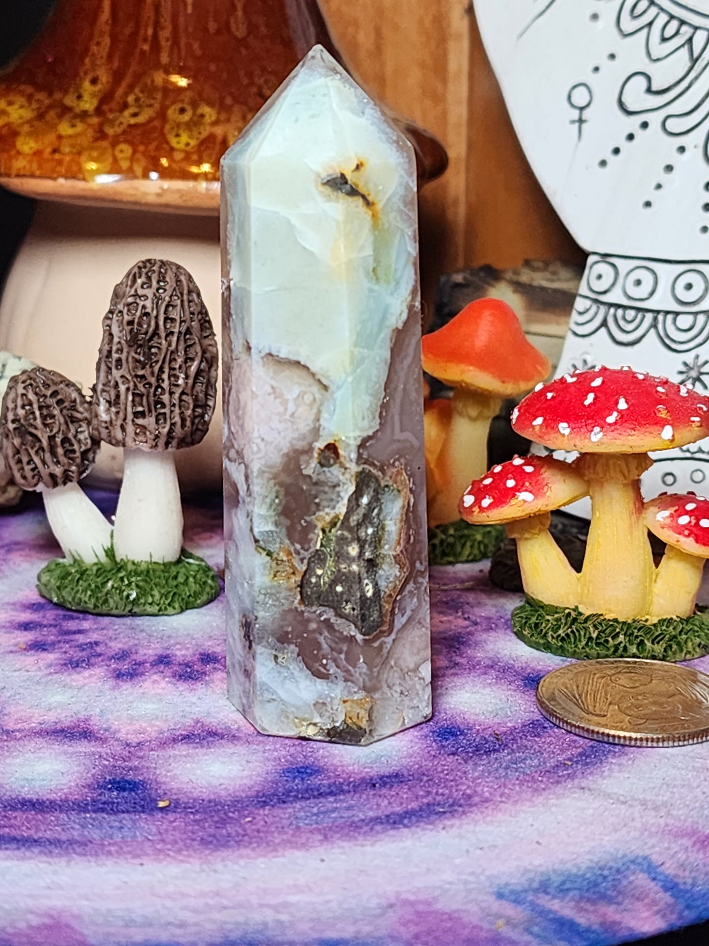 Green Flower Agate Druzy Tower