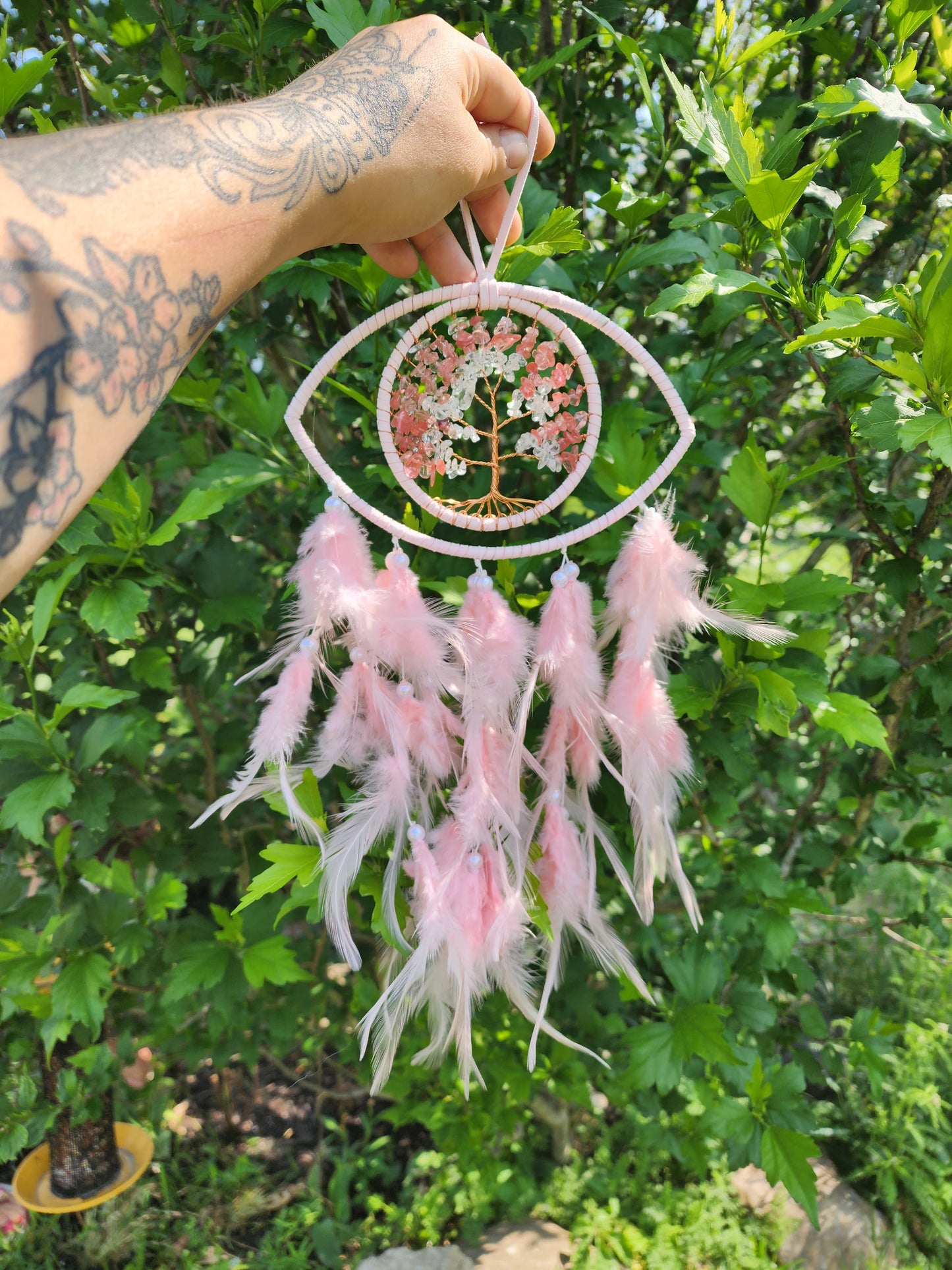 Rose Quartz & Clear Quartz Dream Catcher