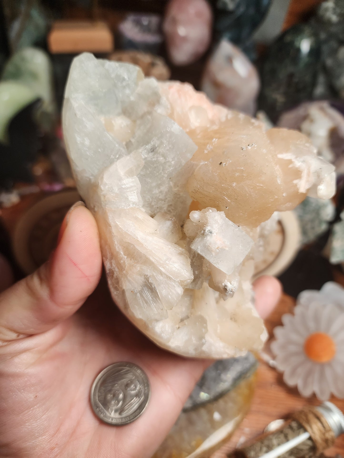 Green Apophylite & Peach Stillbite Cluster