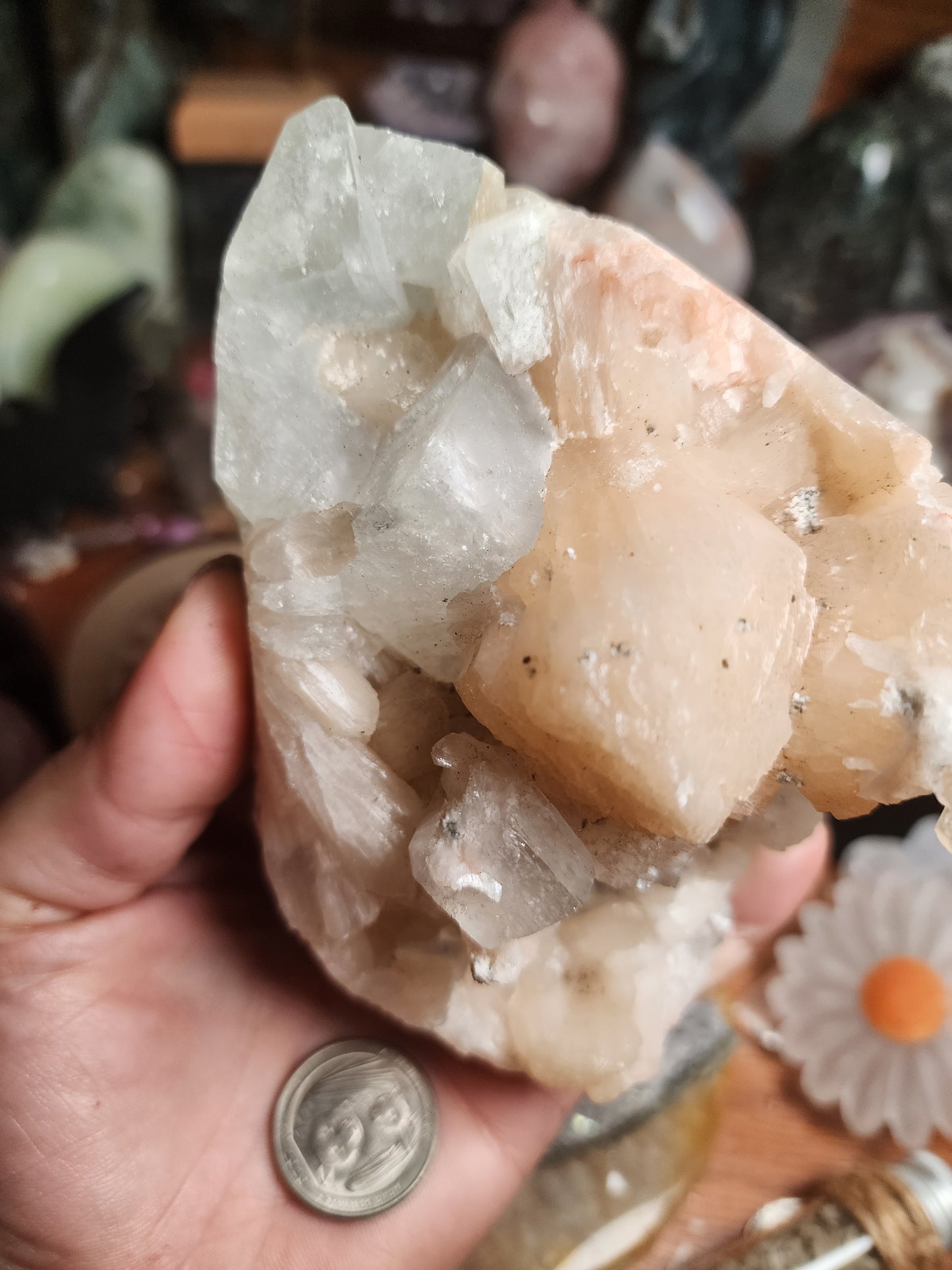 Green Apophylite & Peach Stillbite Cluster
