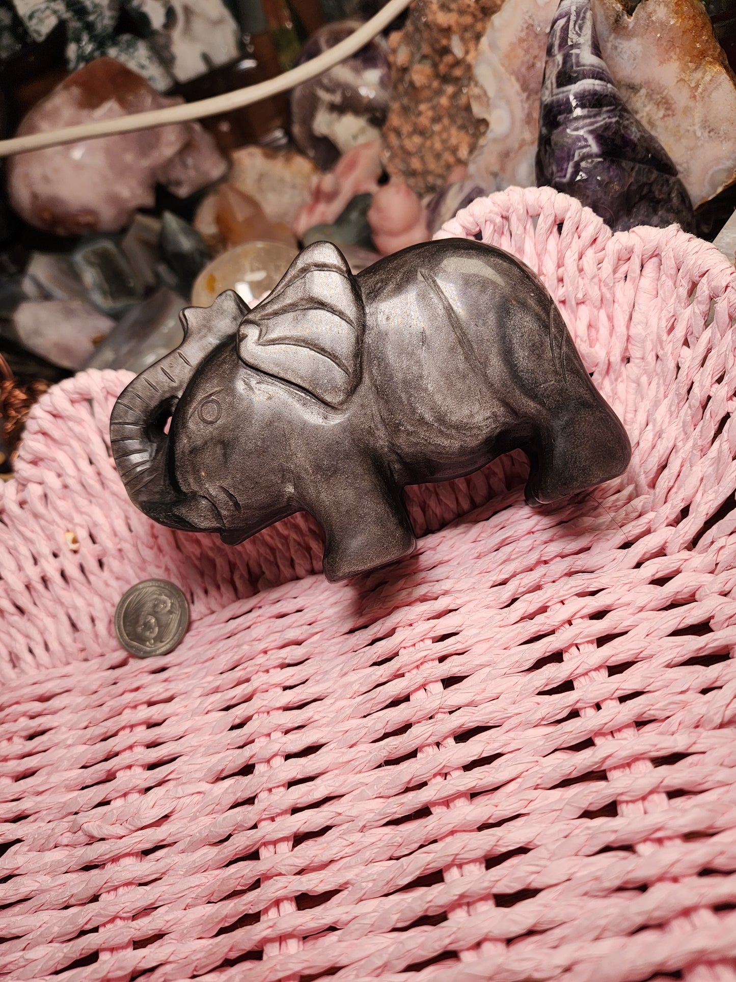 Silver Sheen Obsidian Large Elephant