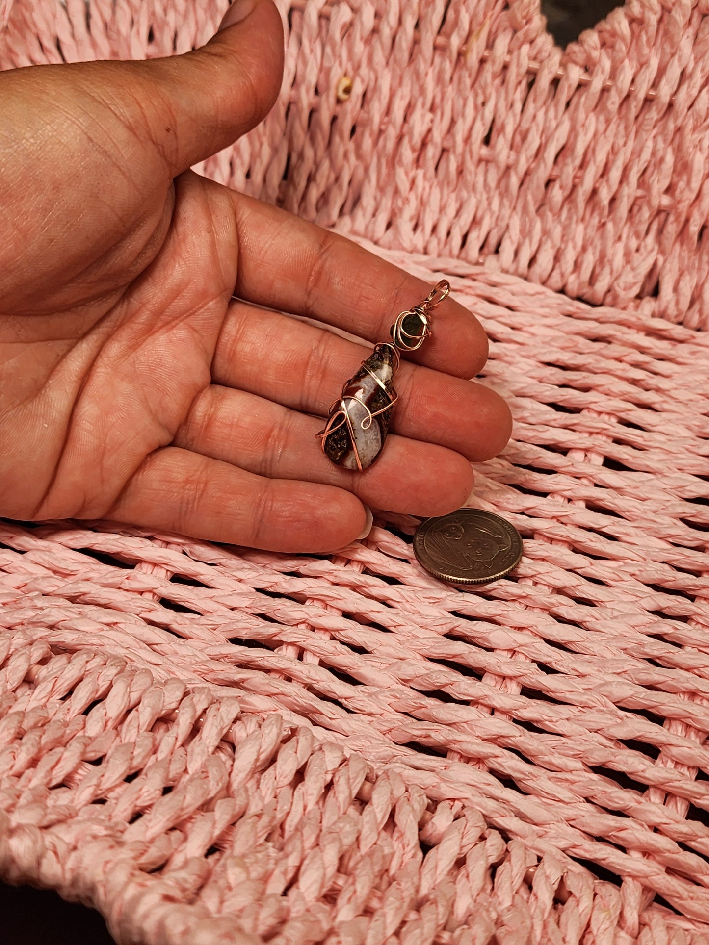 Moldavite & Mexican Agate Pendant