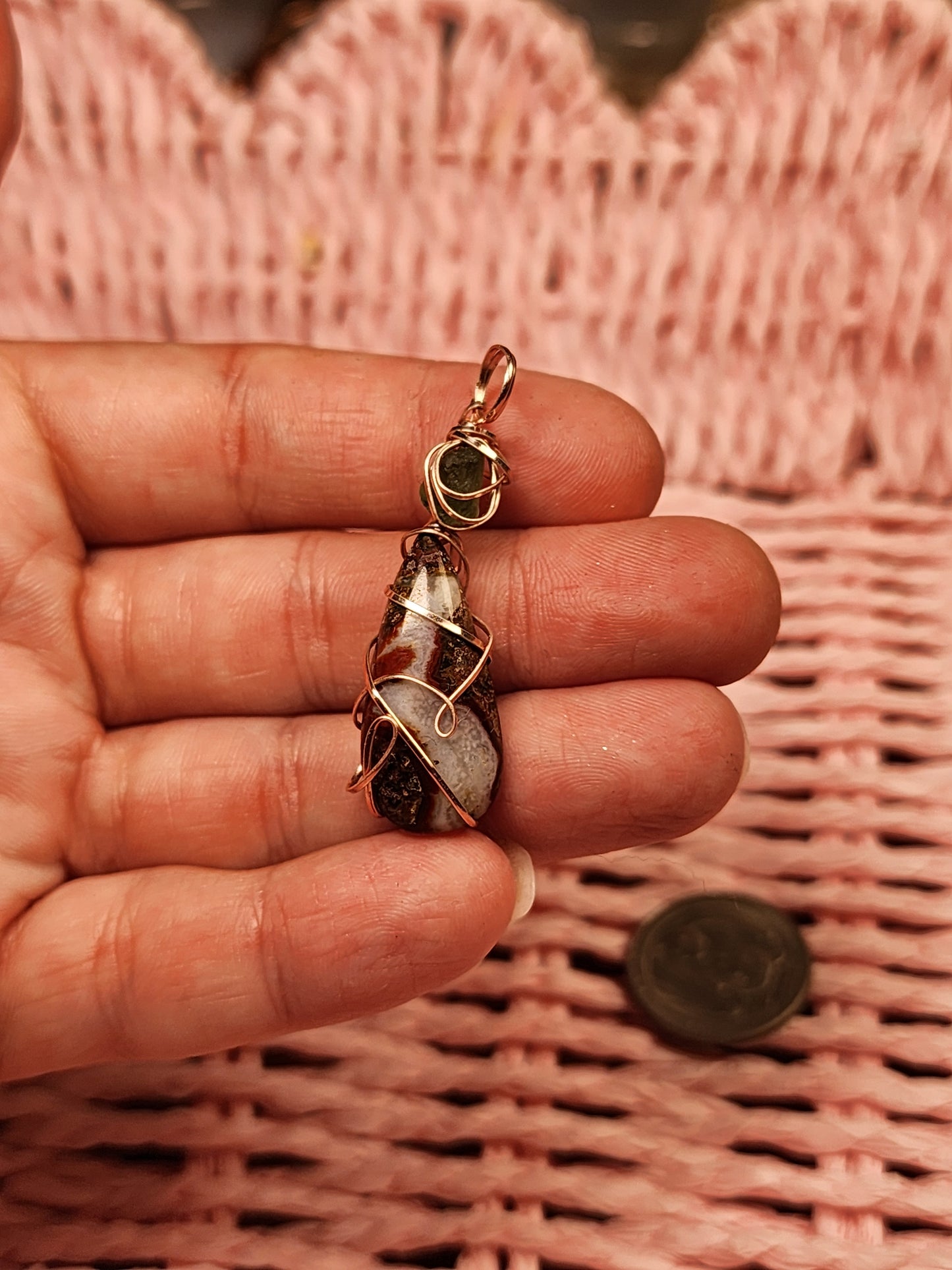 Moldavite & Mexican Agate Pendant