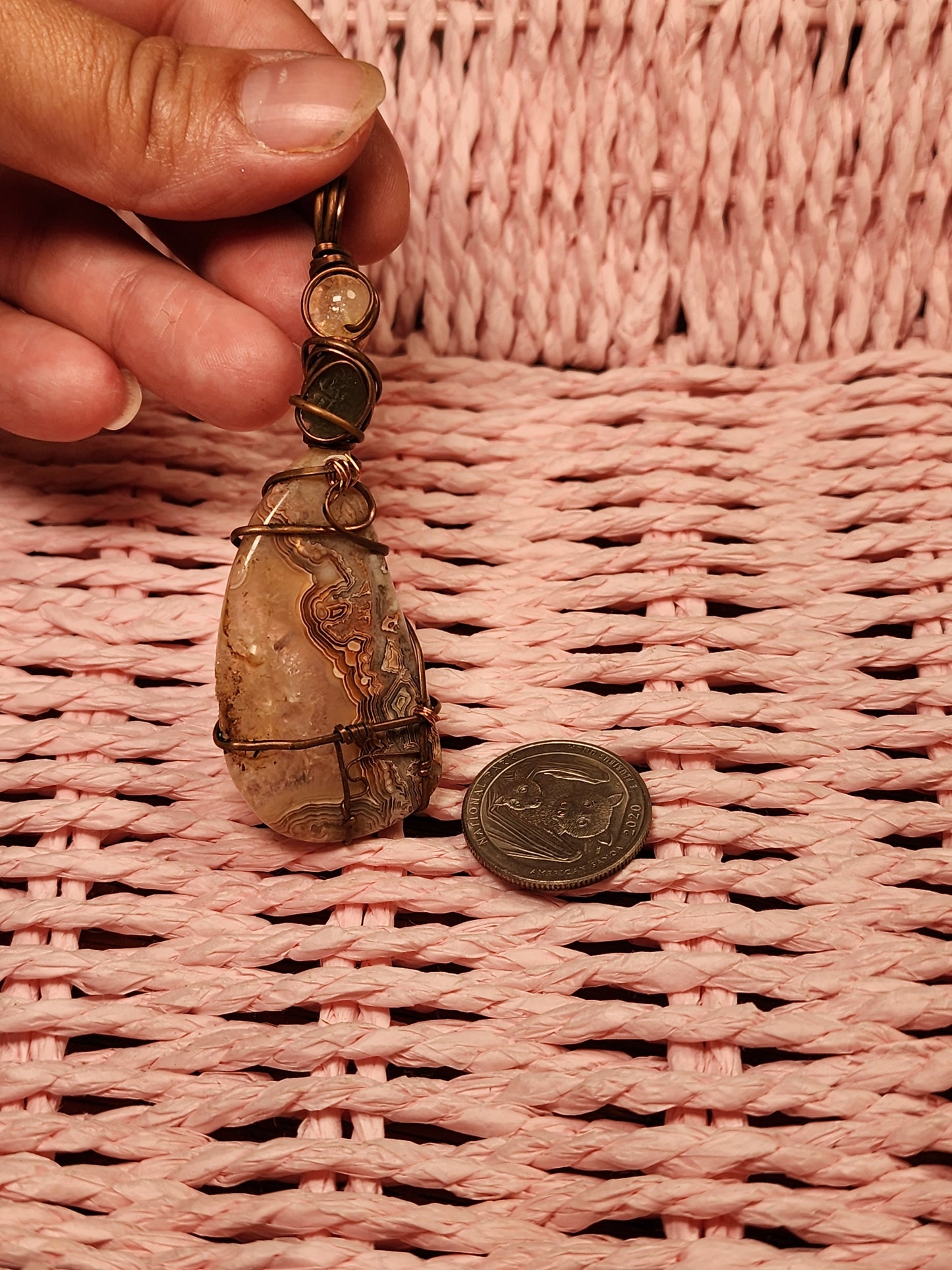 Moldavite, Crazy Lace Agate & Golden Healer Pendant