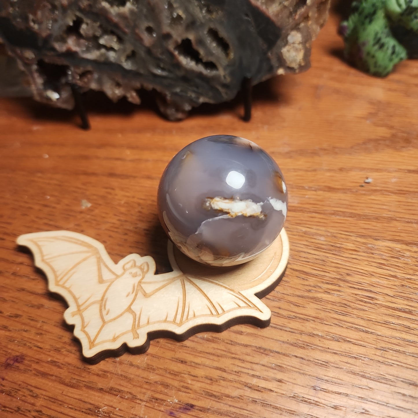 Black Flower agate sphere with druzy