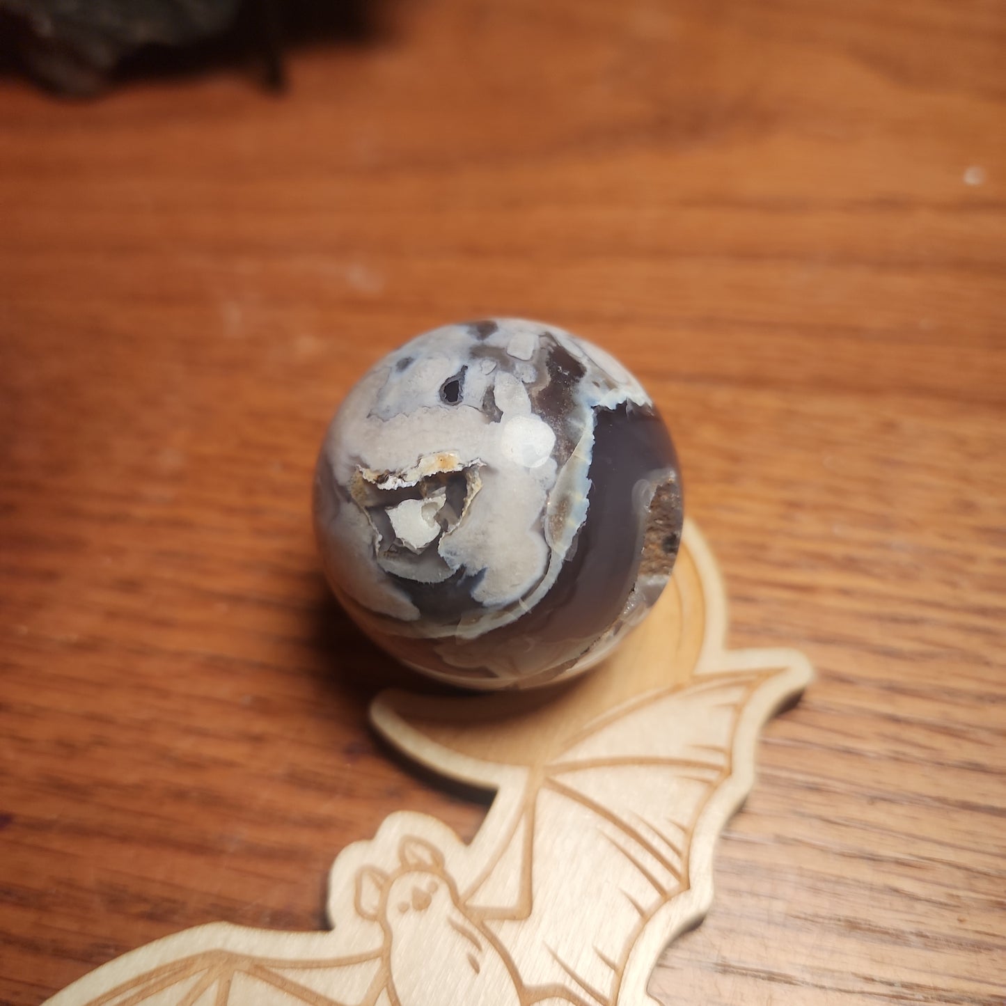 Druzy black flower agate sphere