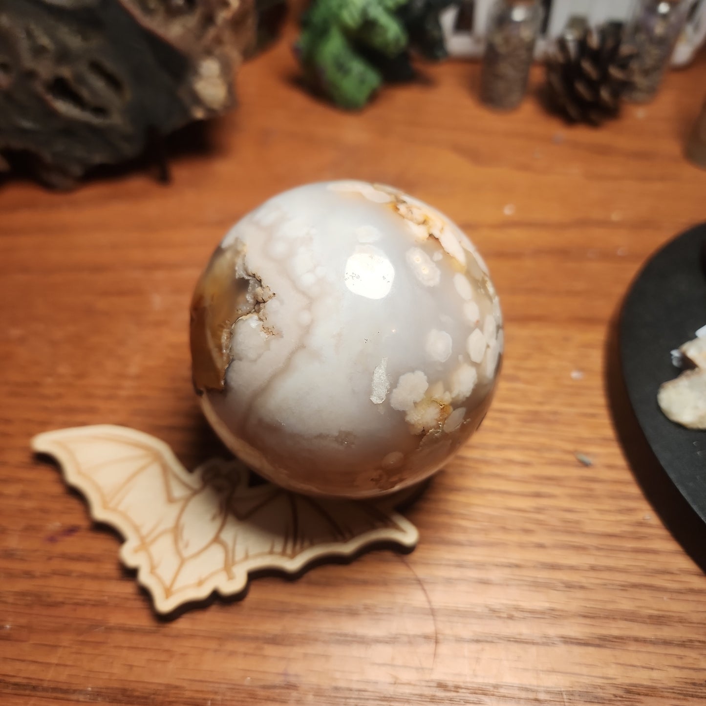 Flower agate x Carnelian sphere