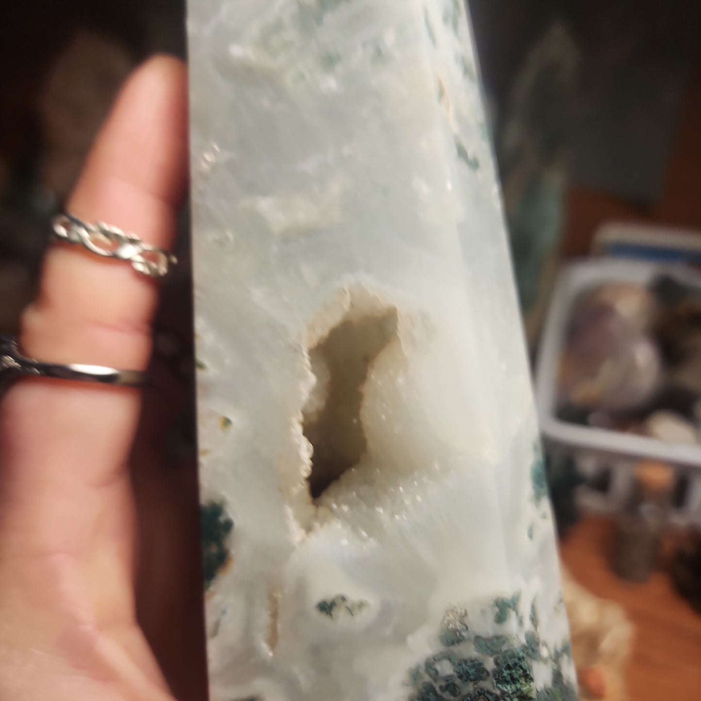 Large moss agate DRUZY tower