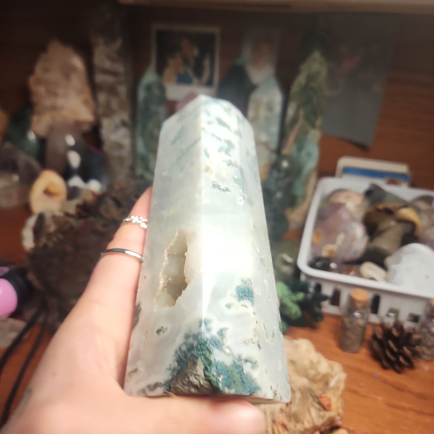 Large moss agate DRUZY tower