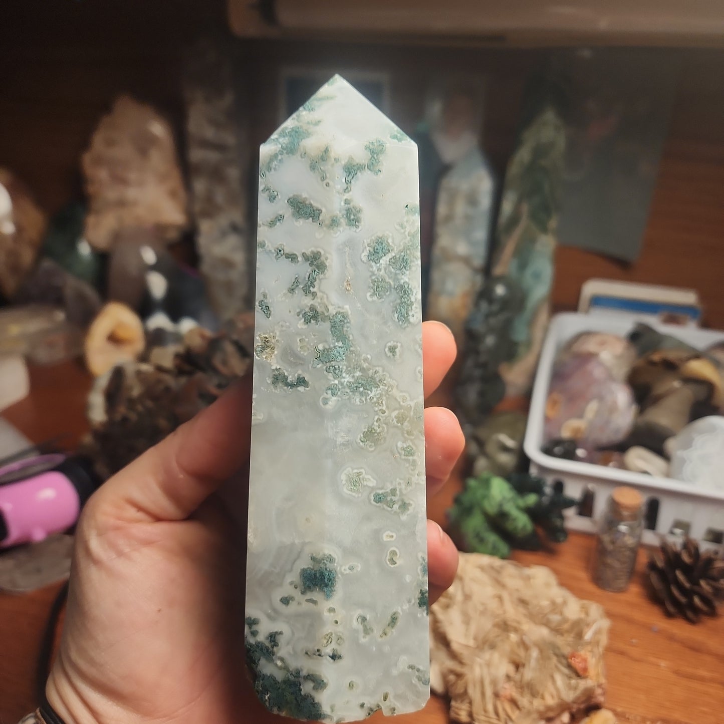 Large moss agate DRUZY tower