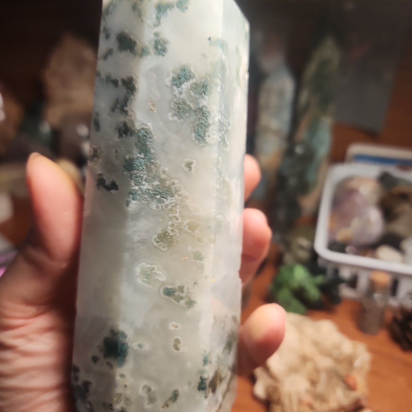 Large moss agate DRUZY tower