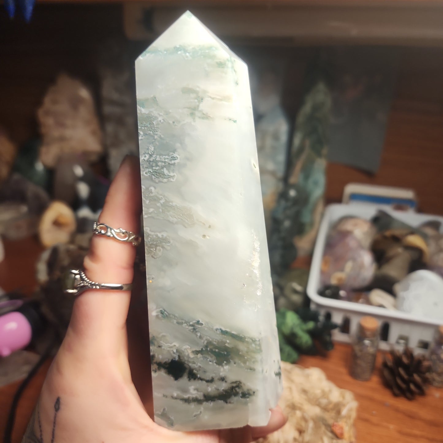 Large moss agate DRUZY tower