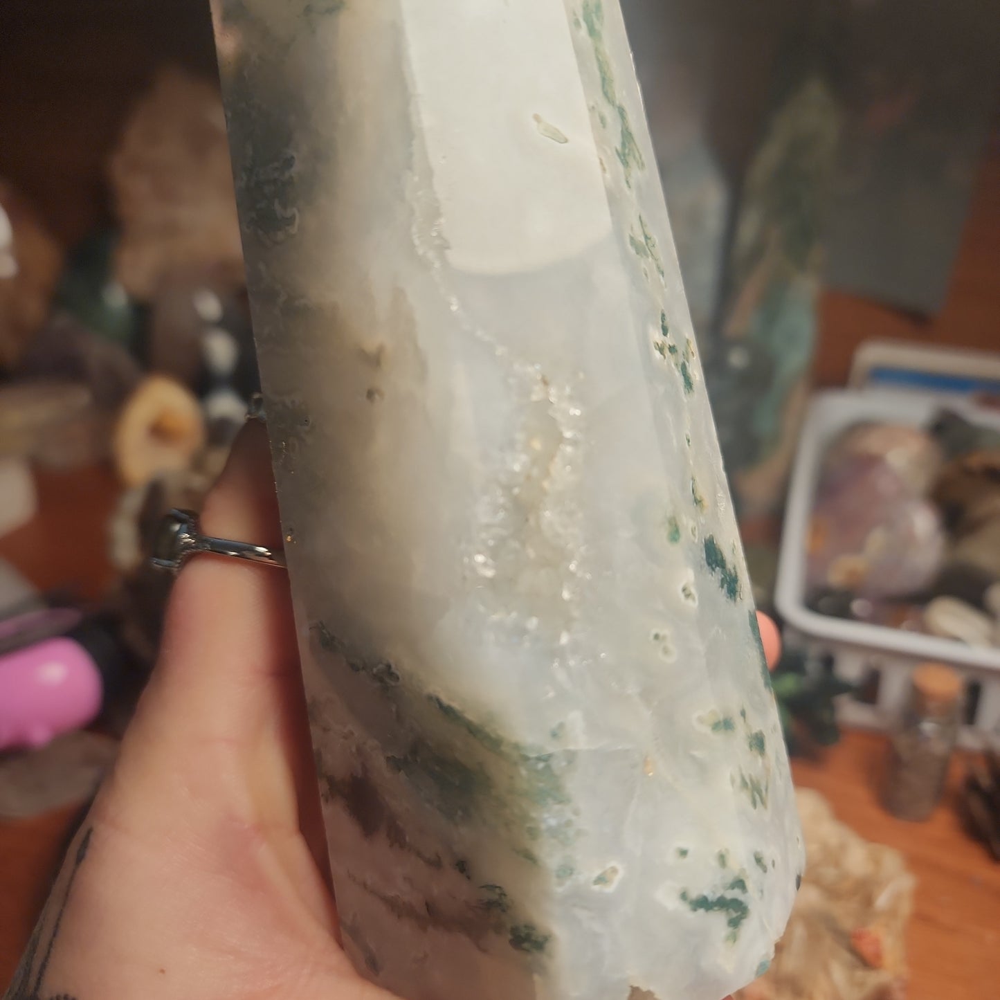 Large moss agate DRUZY tower