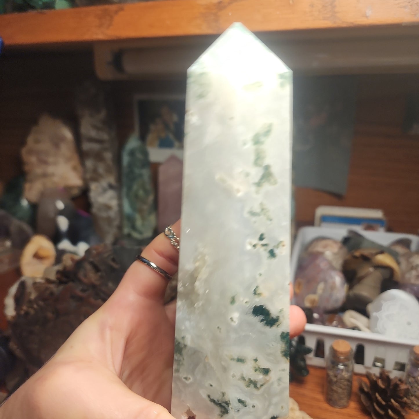 Large moss agate DRUZY tower