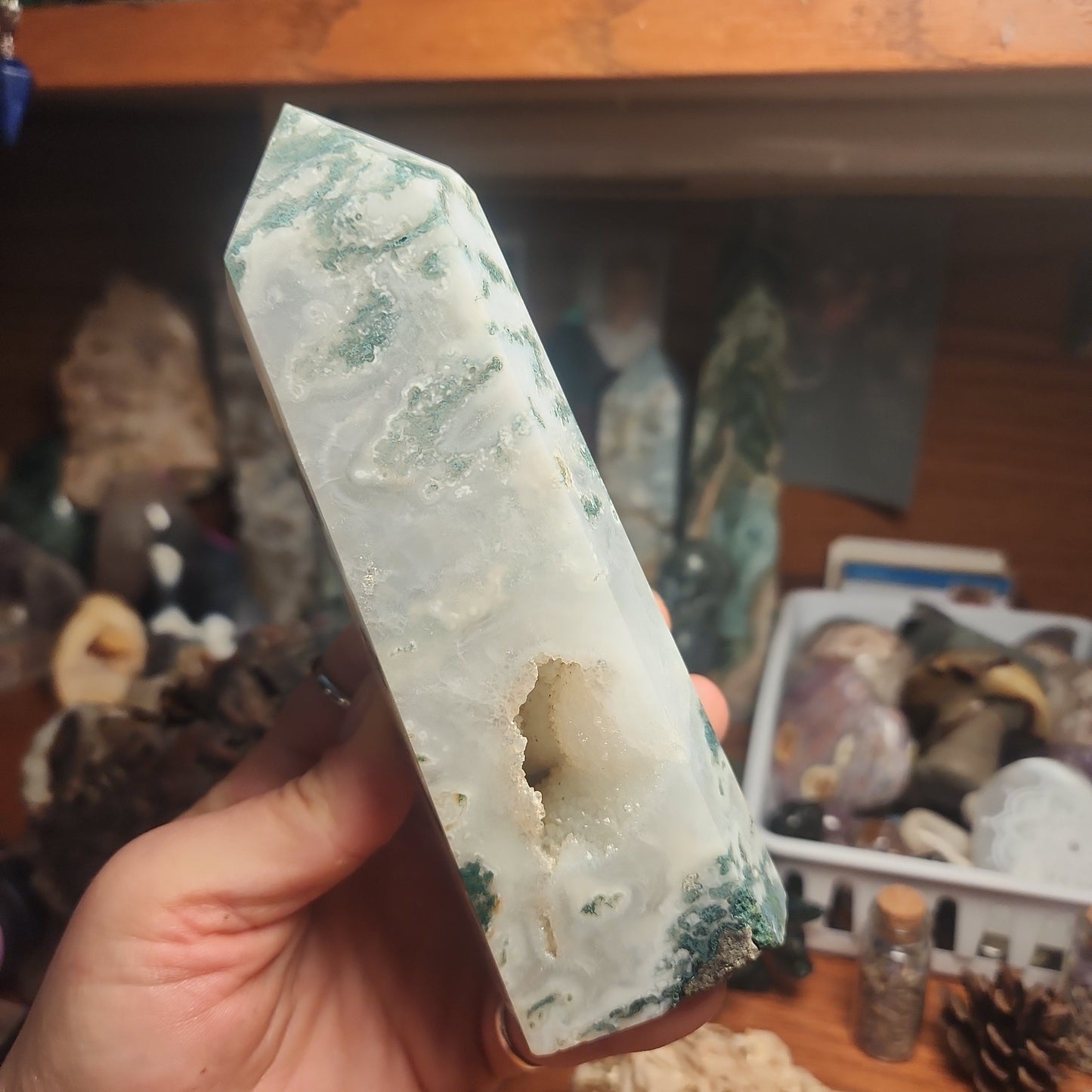 Large moss agate DRUZY tower
