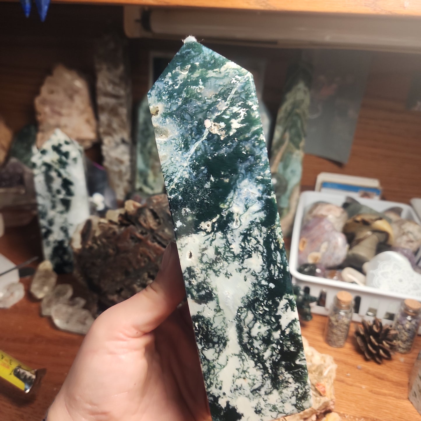 Huge Moss agate tower!