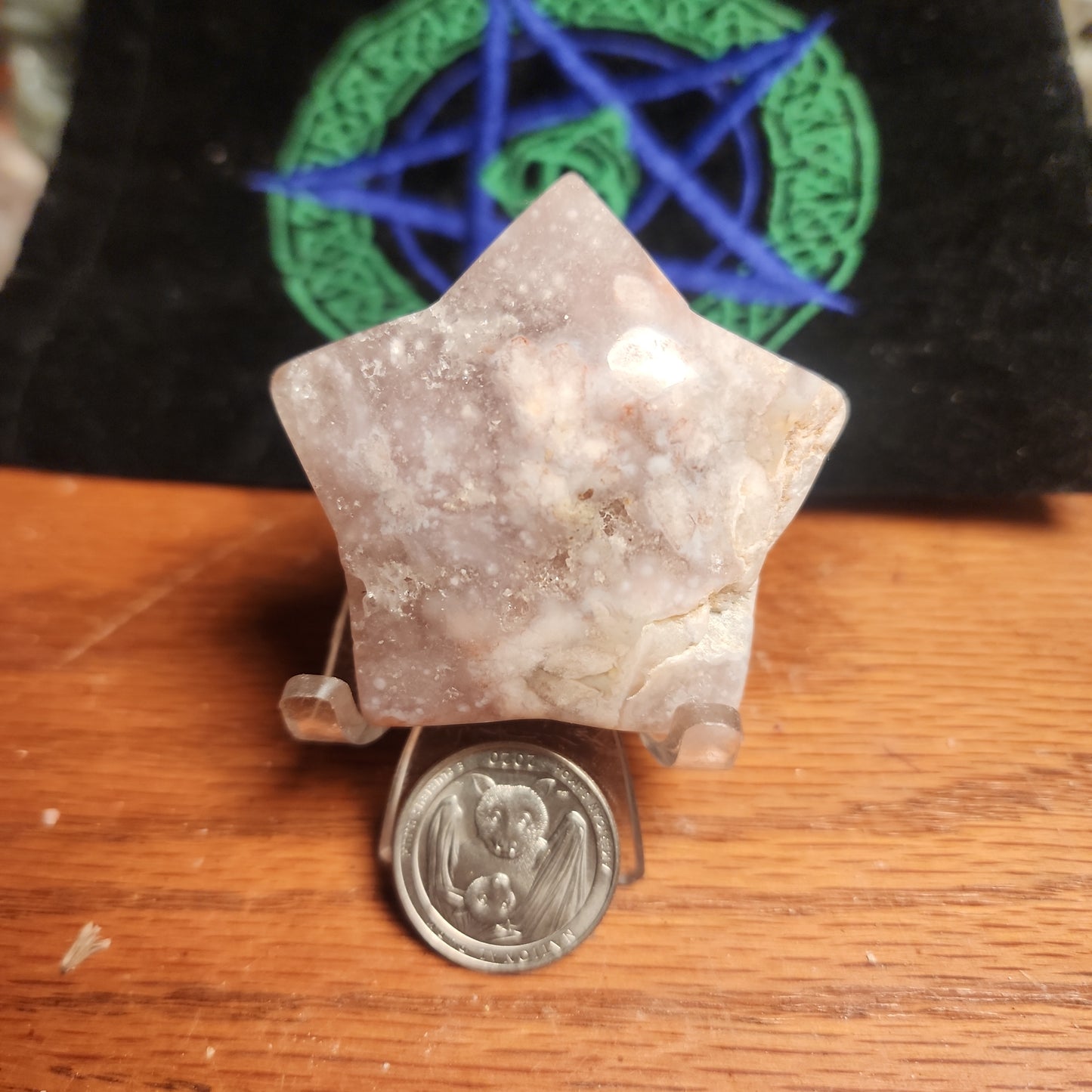 Flower agate x pink amethyst druzy star