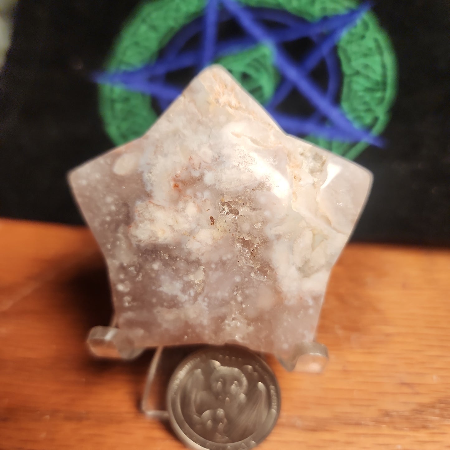 Flower agate x pink amethyst druzy star