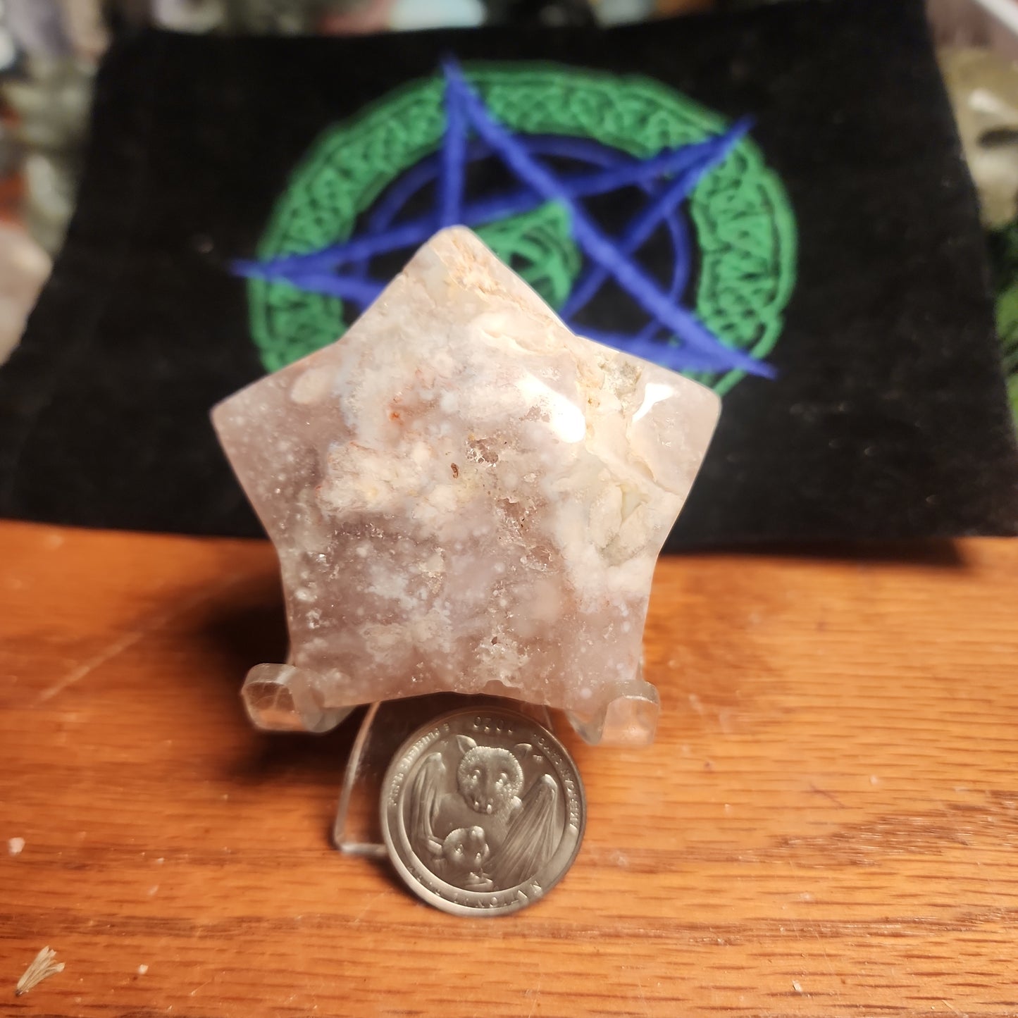 Flower agate x pink amethyst druzy star