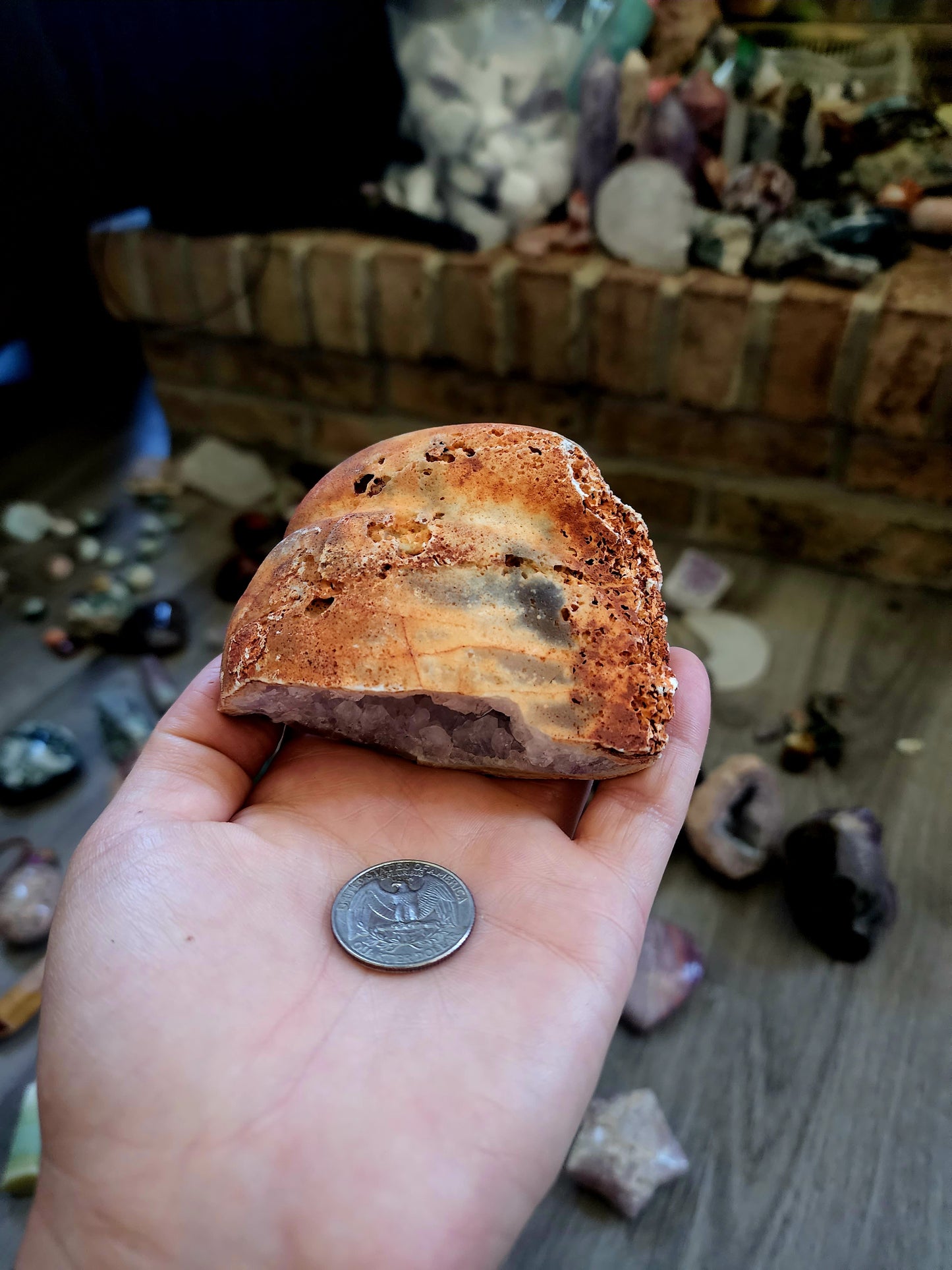 Large open quartz geode with suprise