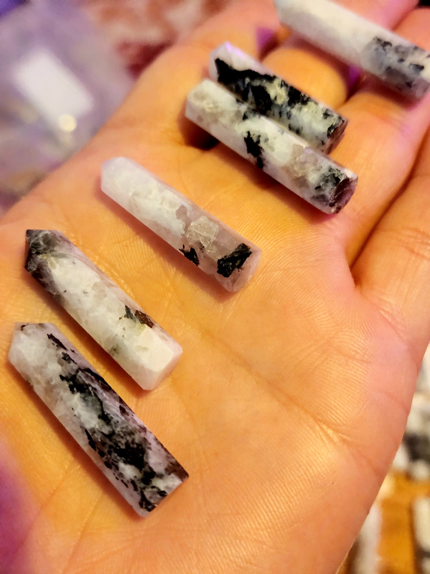 Rainbow moonstone with smokey quartz mini points