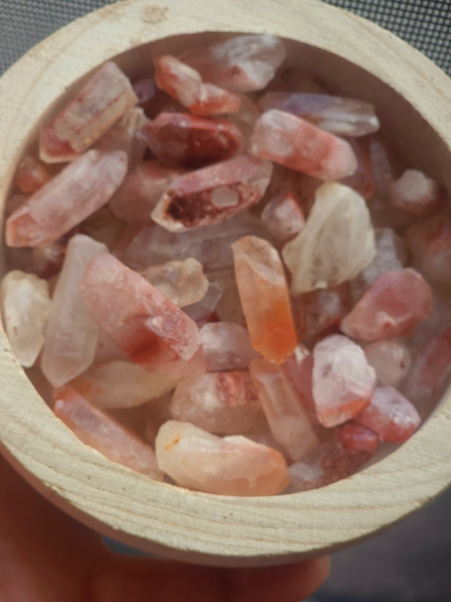 Hematite in quartz mini points