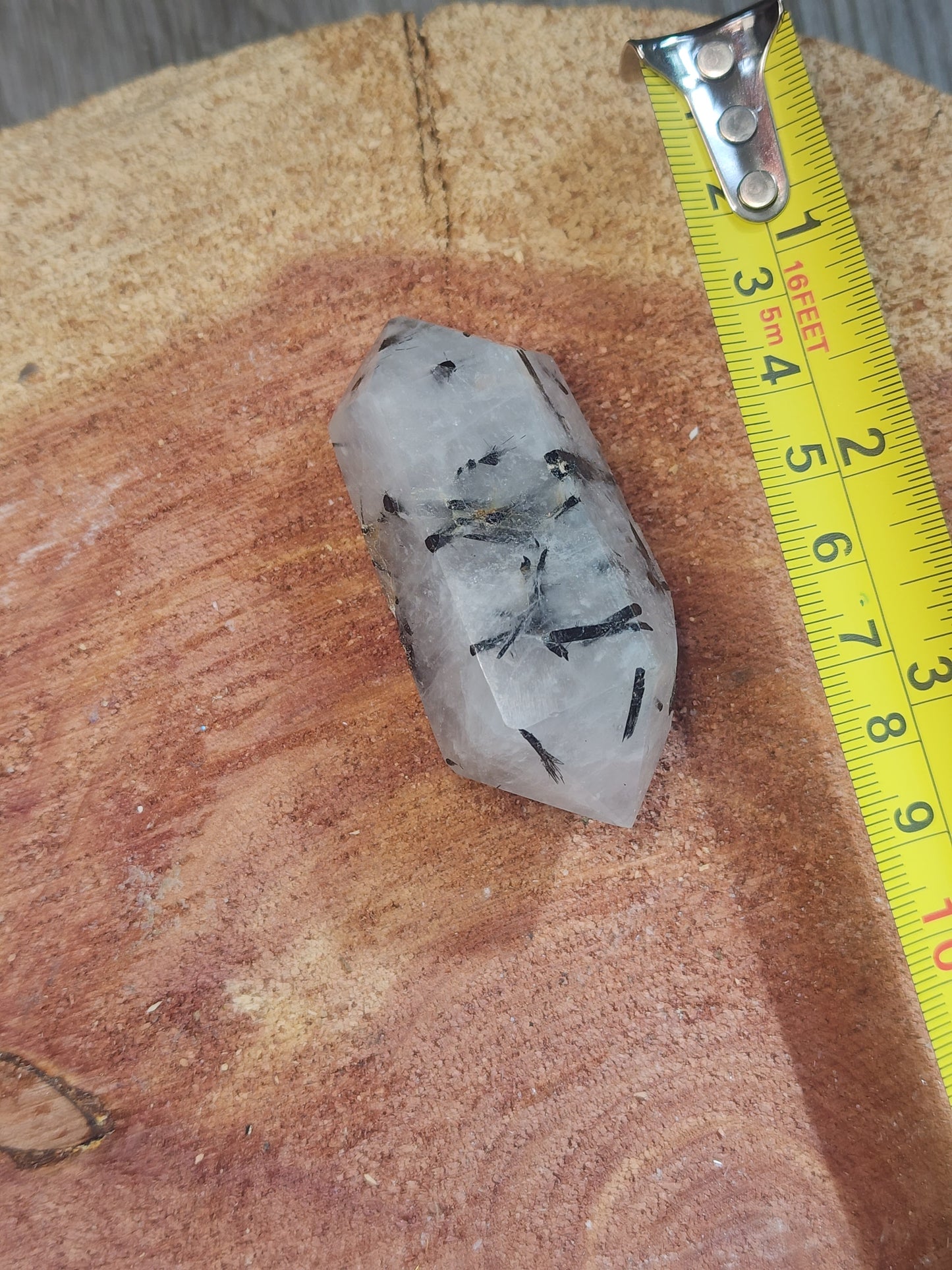 Black tourmaline in quartz double terminated point