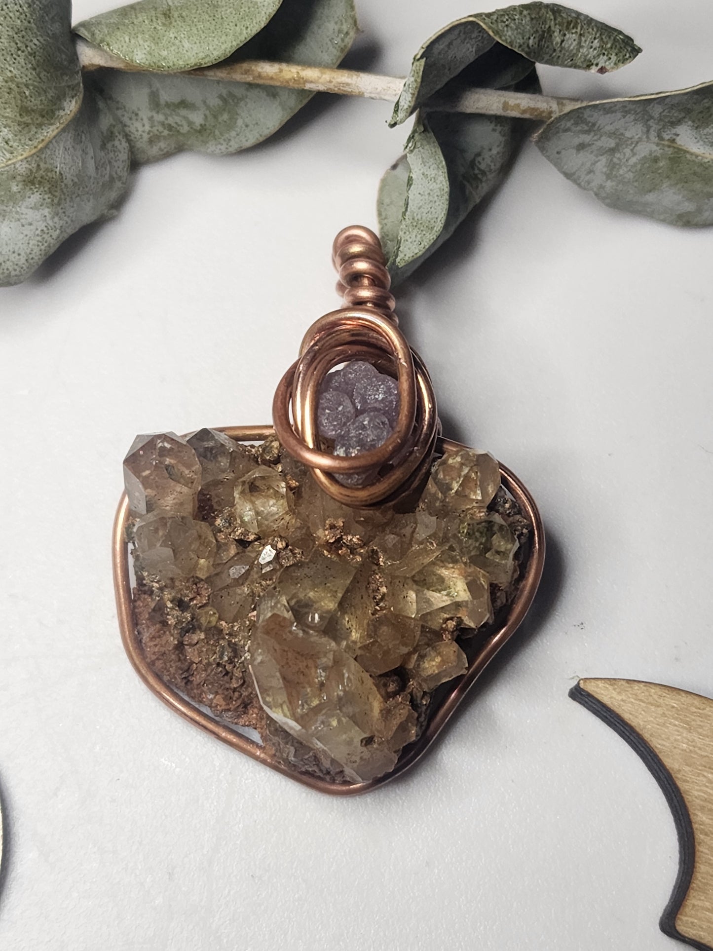 Quartz with hematite and grape agate necklace