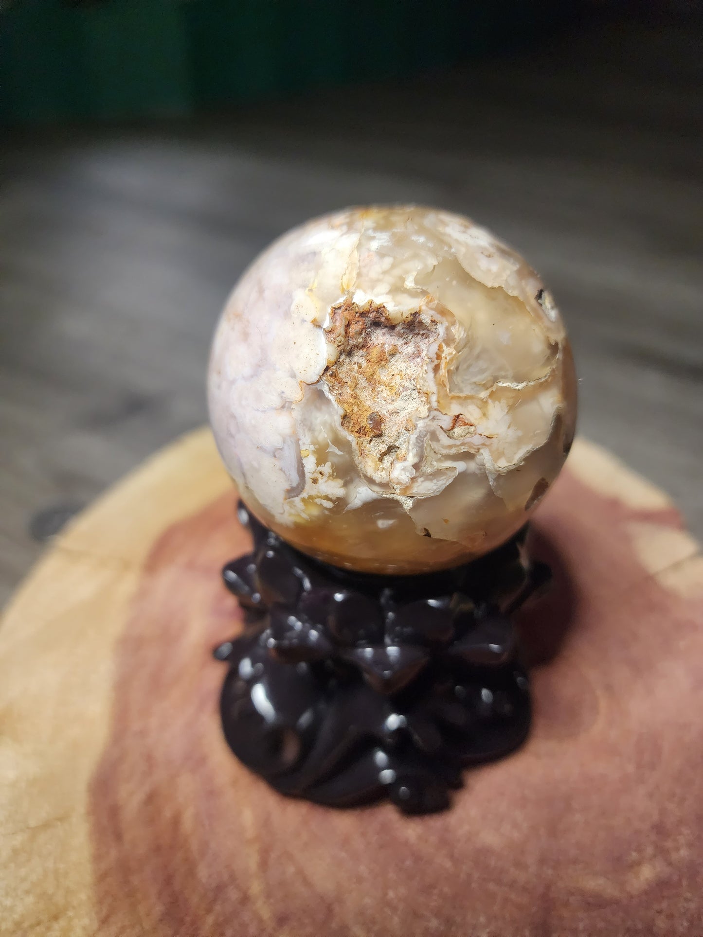 Druzy filled flower agate sphere