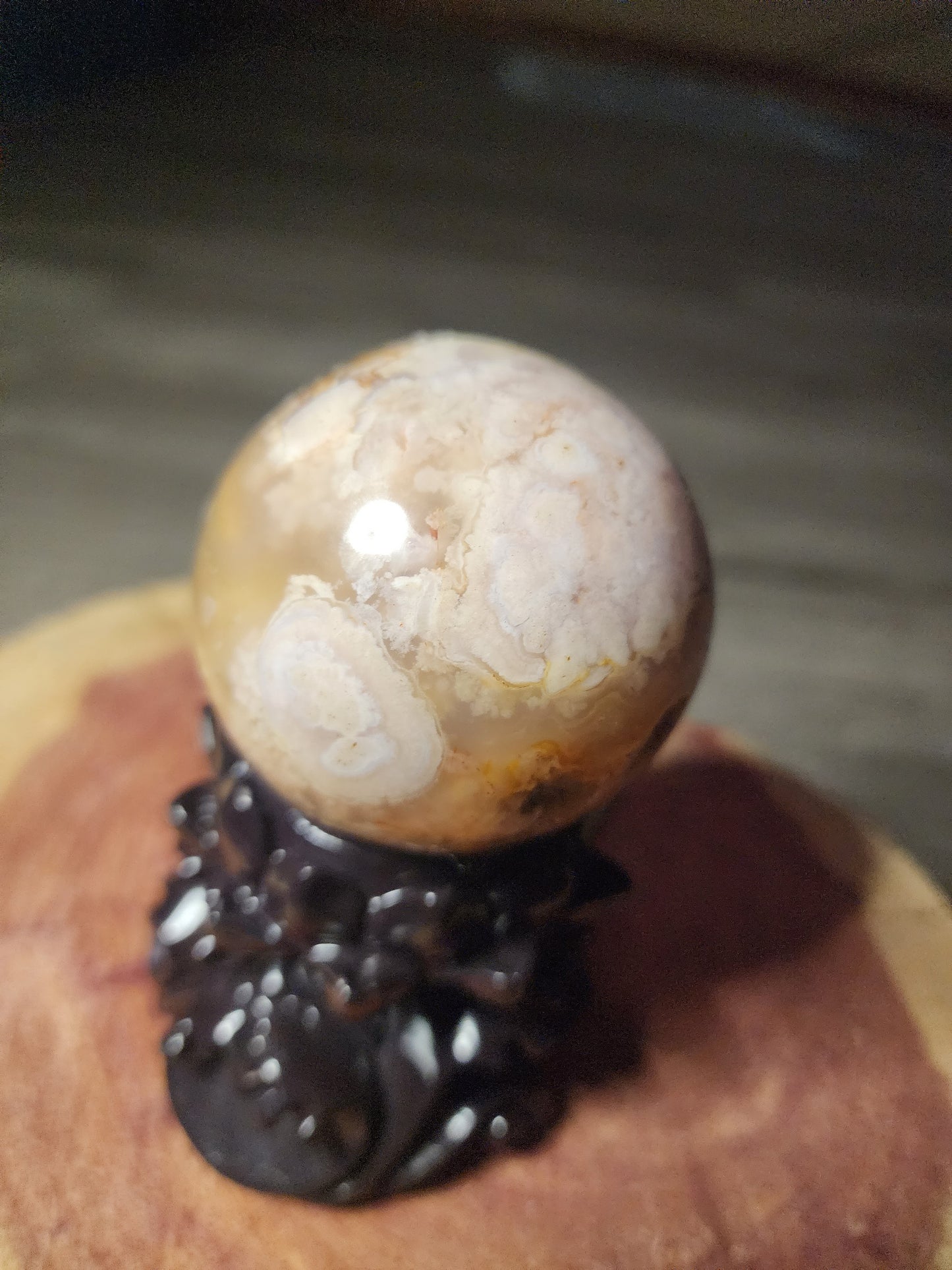 Druzy filled flower agate sphere