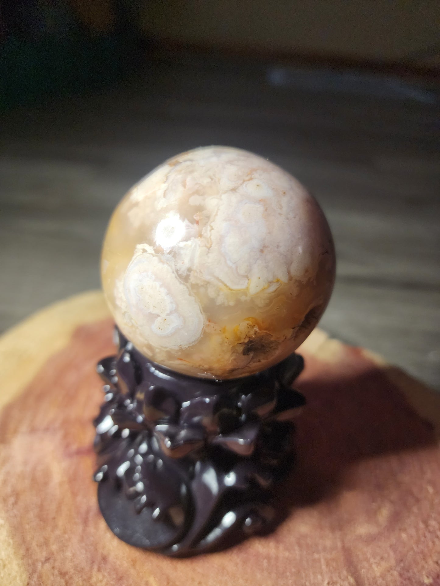 Druzy filled flower agate sphere