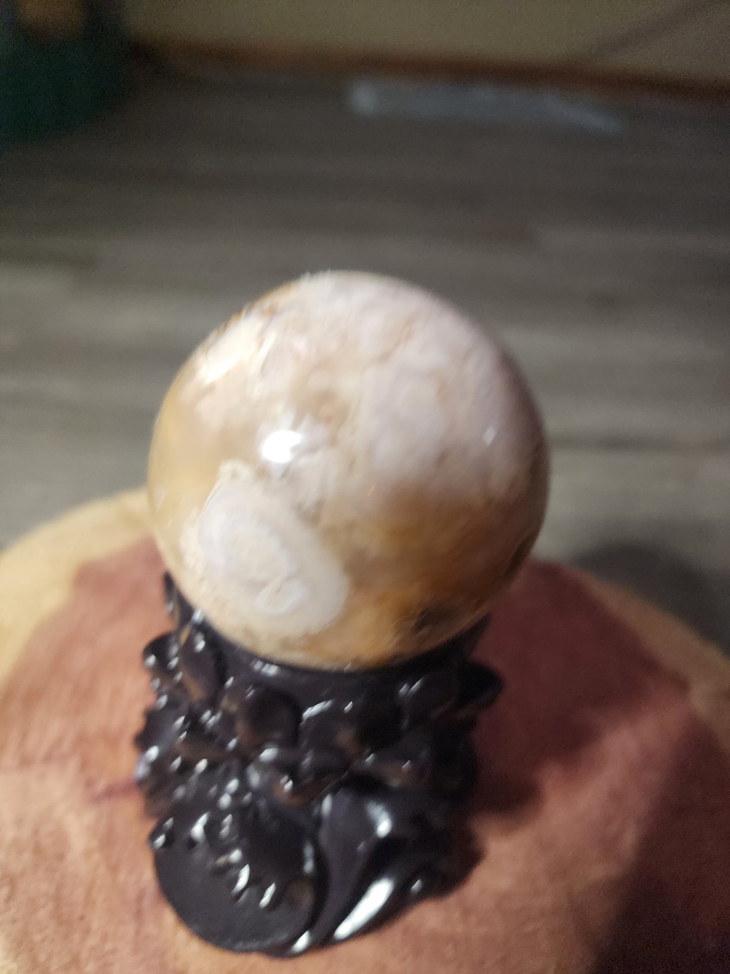 Druzy filled flower agate sphere