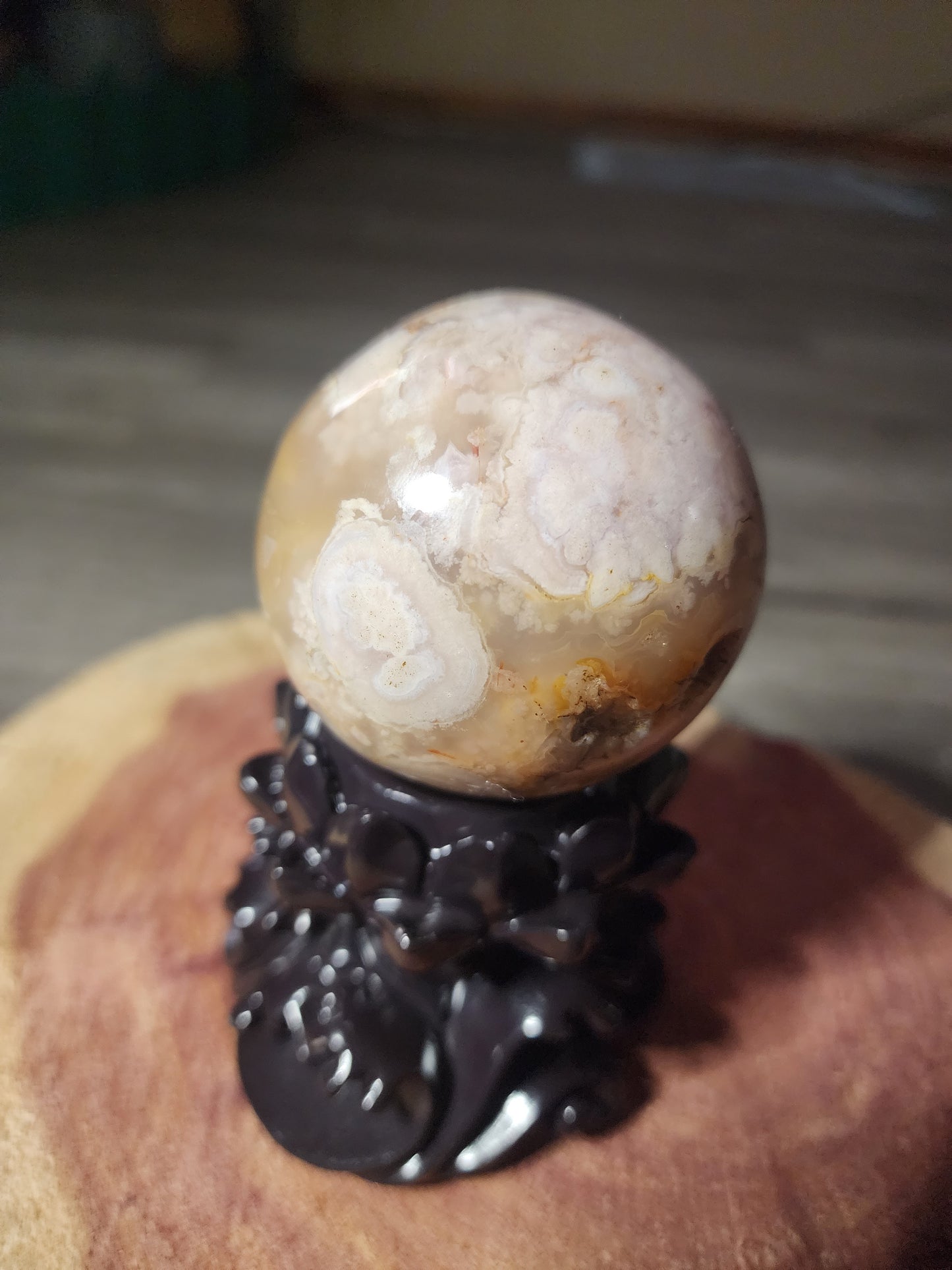 Druzy filled flower agate sphere