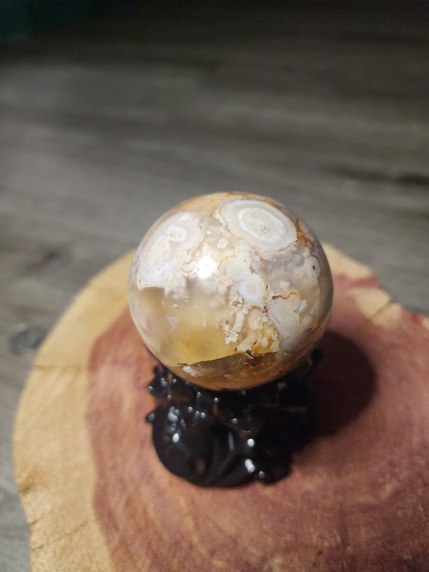 Druzy filled flower agate sphere