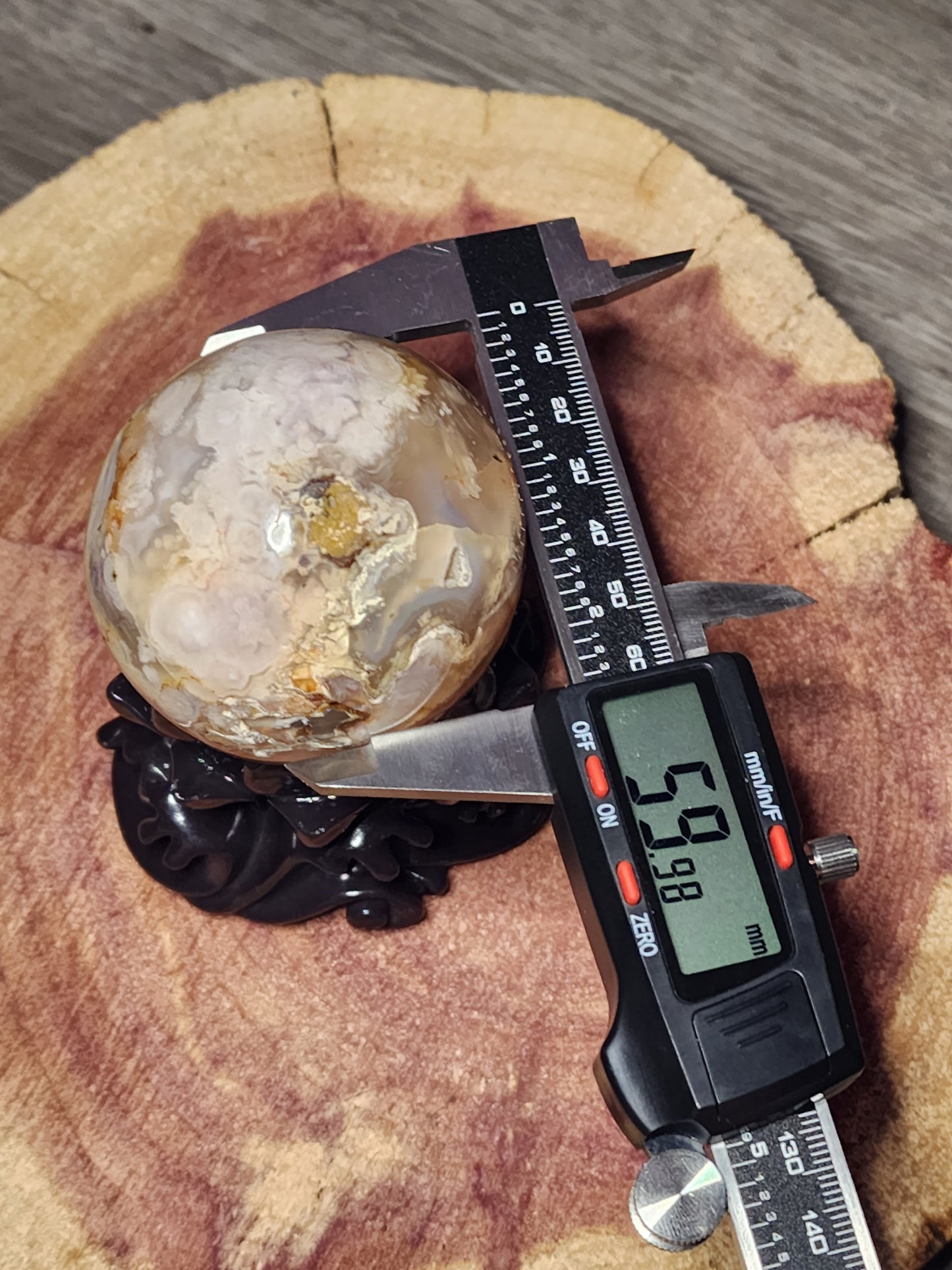 Druzy filled flower agate sphere