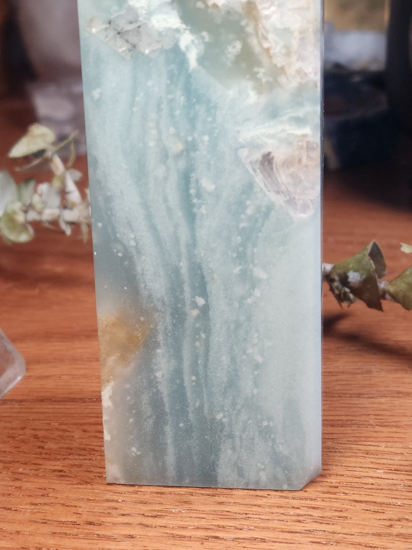 Large blue Aragonite druzy tower