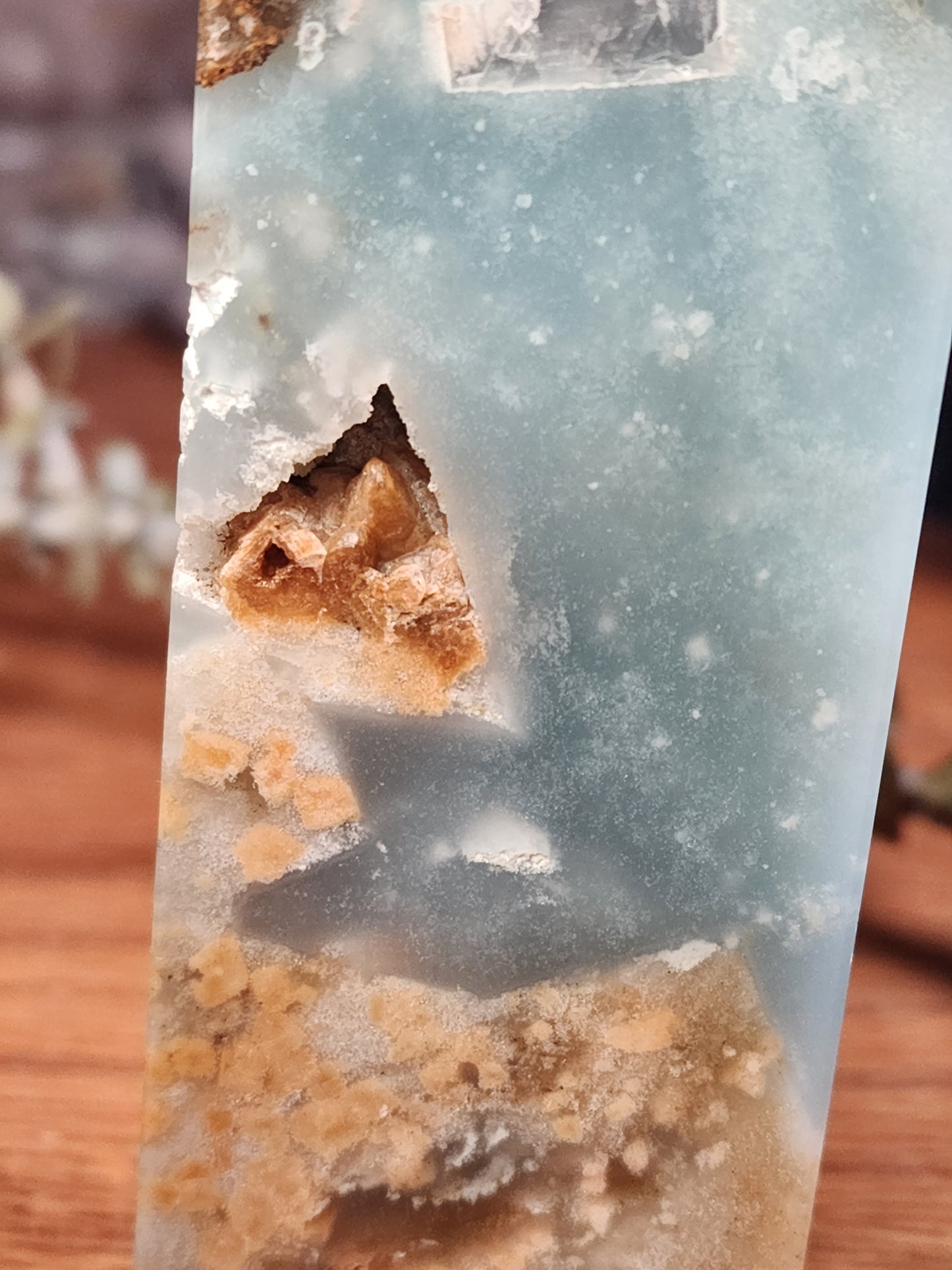 Large blue Aragonite druzy tower