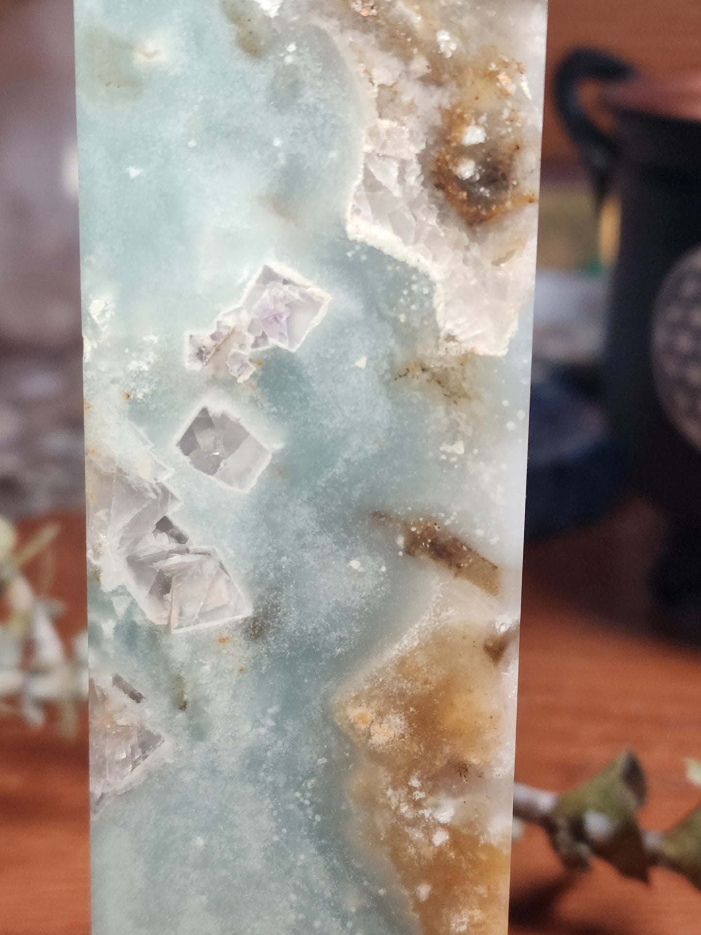 Large blue Aragonite druzy tower