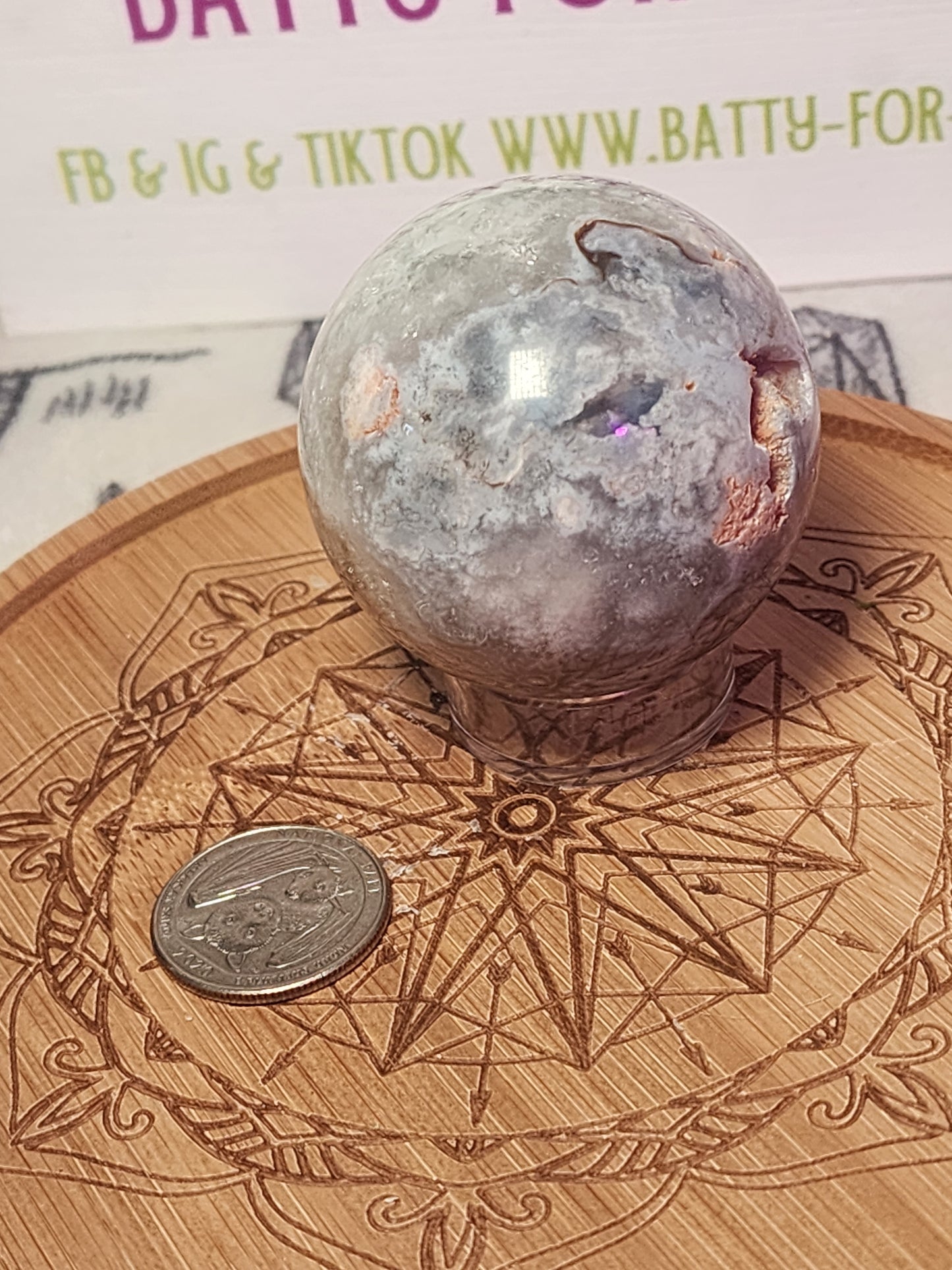 Flower Agate x Green Quartz Sphere - U choose