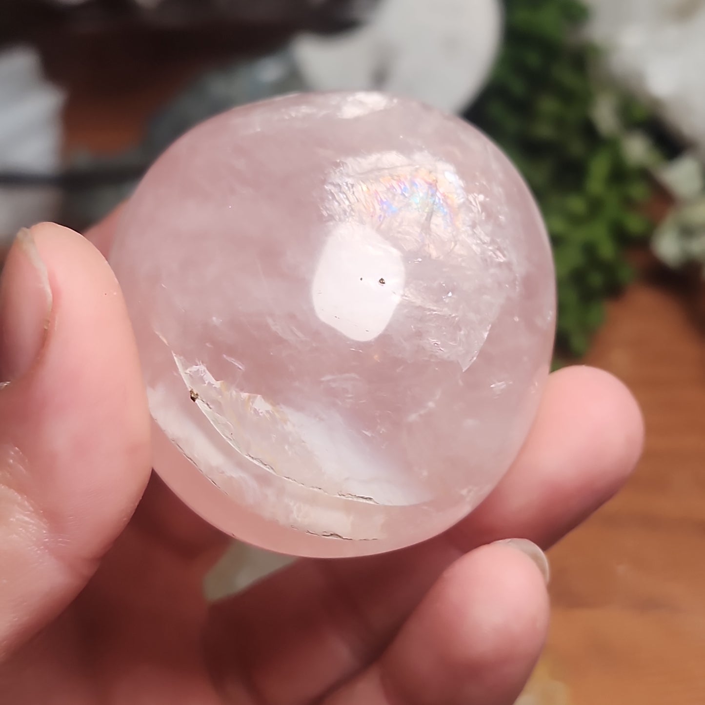 Rainbow Filled Rose Quartz Palmstone