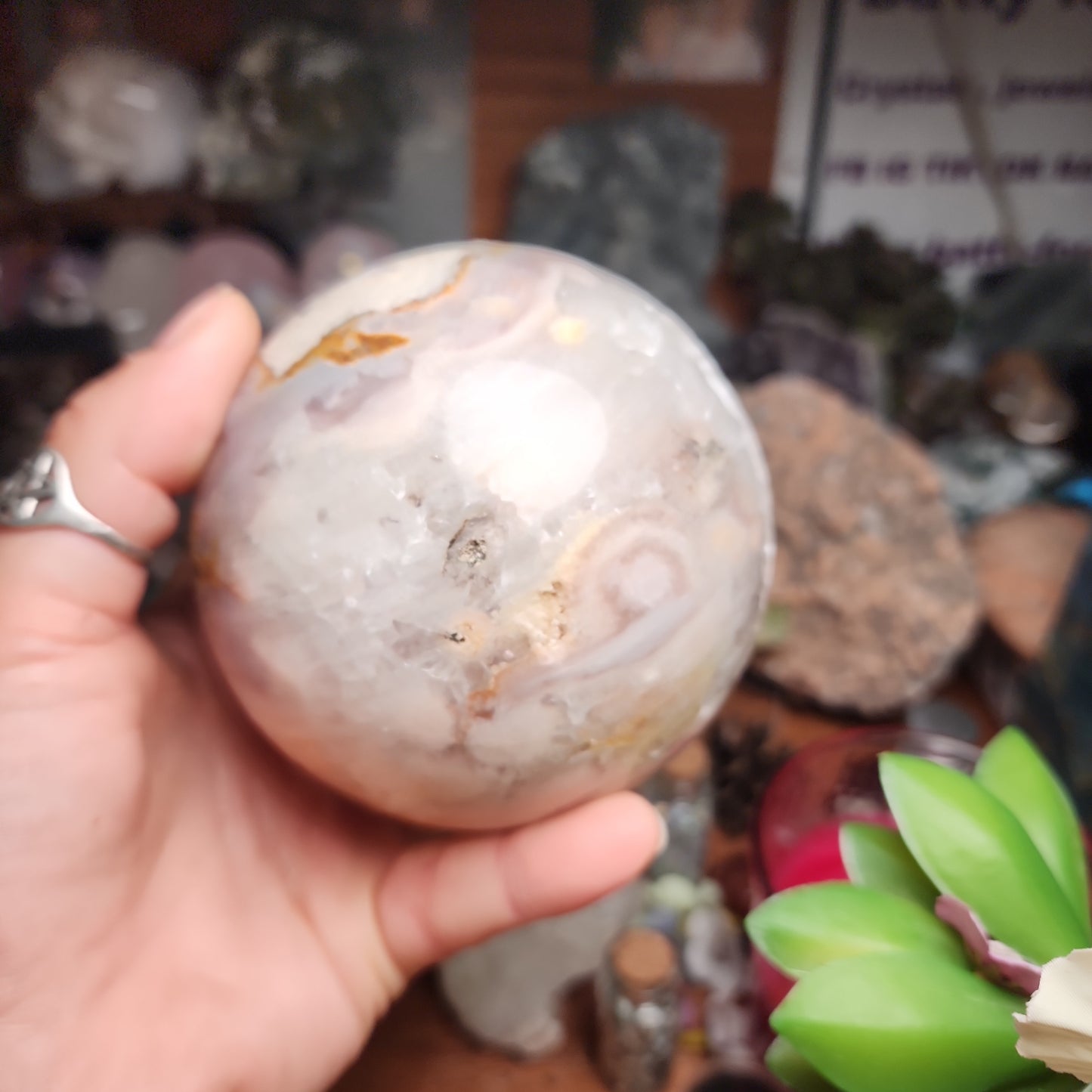 93mm Flower Agate Pink/Purple Amethyst DRUZY Sphere